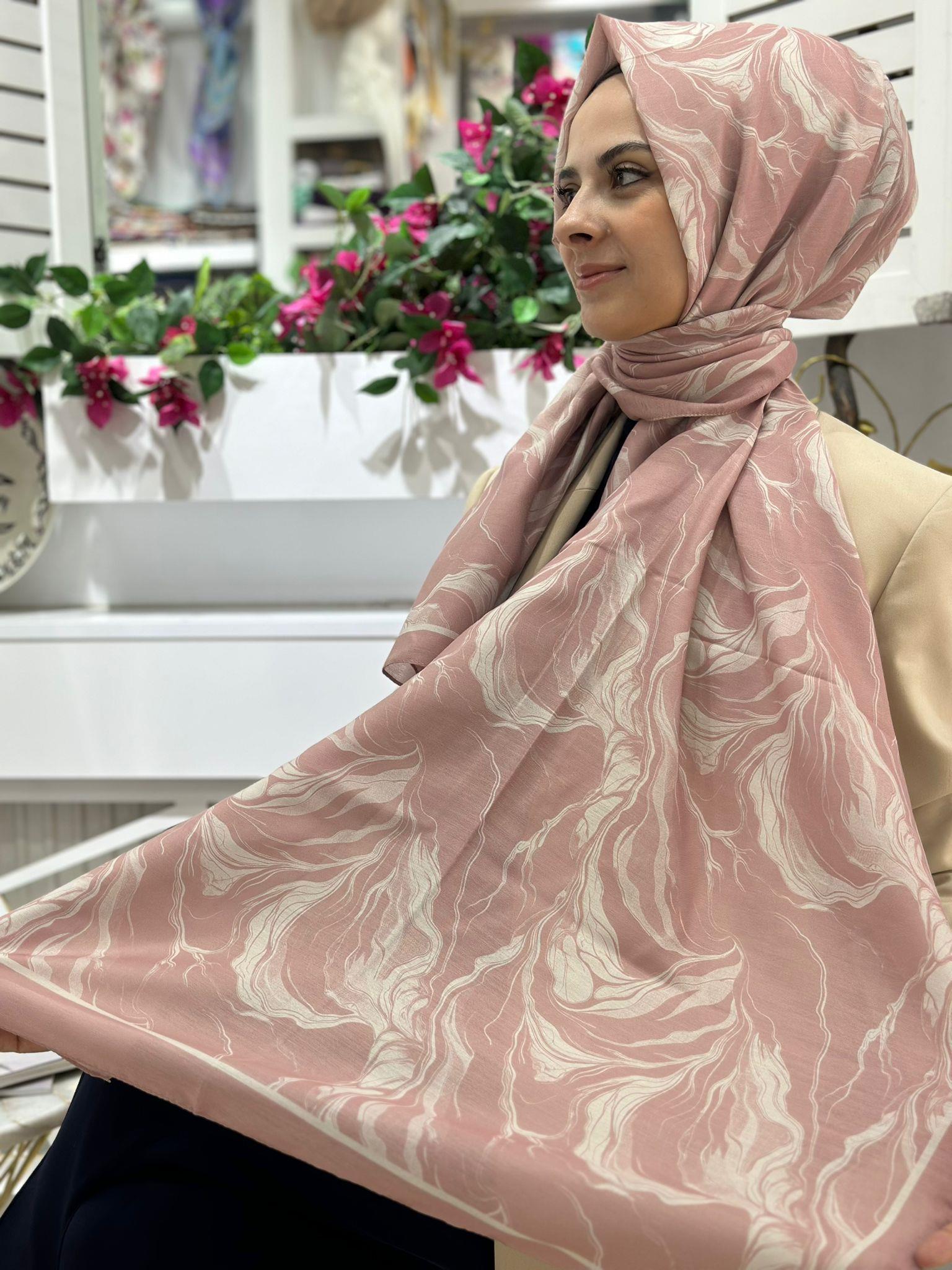Siyane Desenli Pamuklu Şal Pembe Rengi