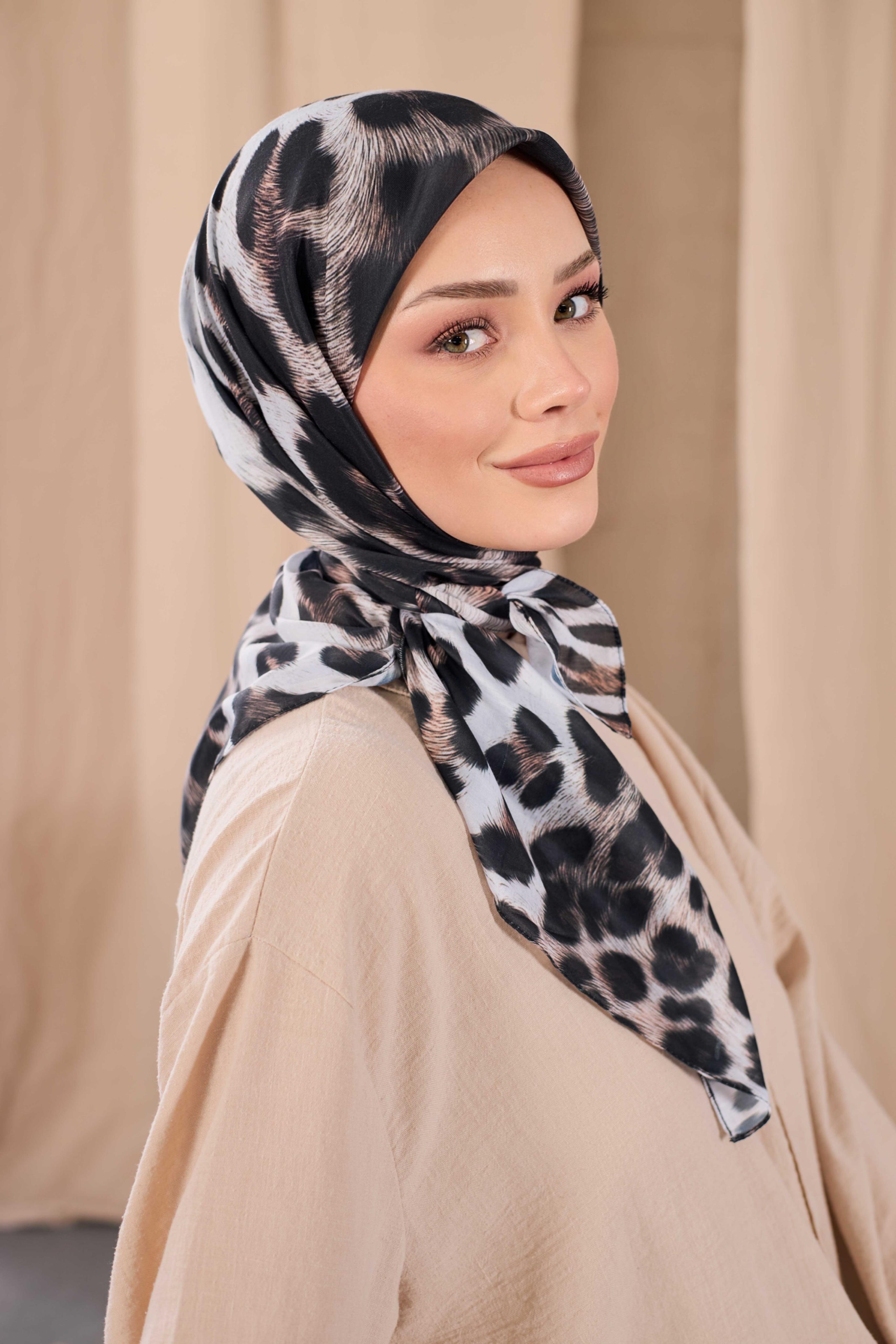 Siyane Desenli Soft Eşarp - Vizon