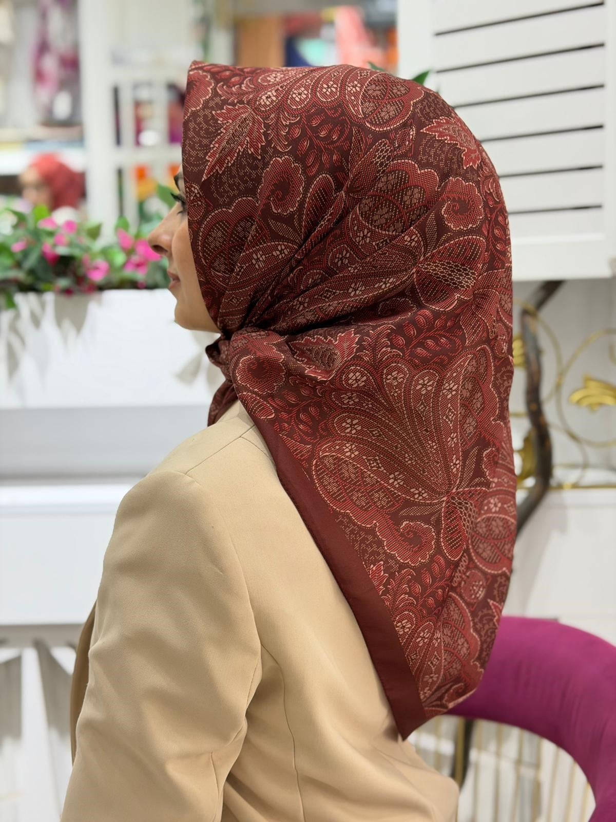 Siyane Desenli Soft Nakışlı Eşarp 02