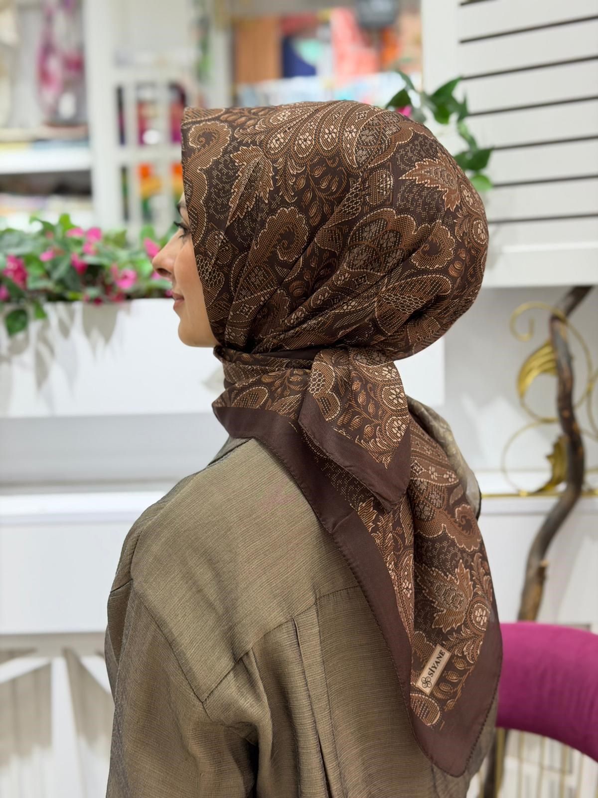 Siyane Desenli Soft Nakışlı Eşarp 06