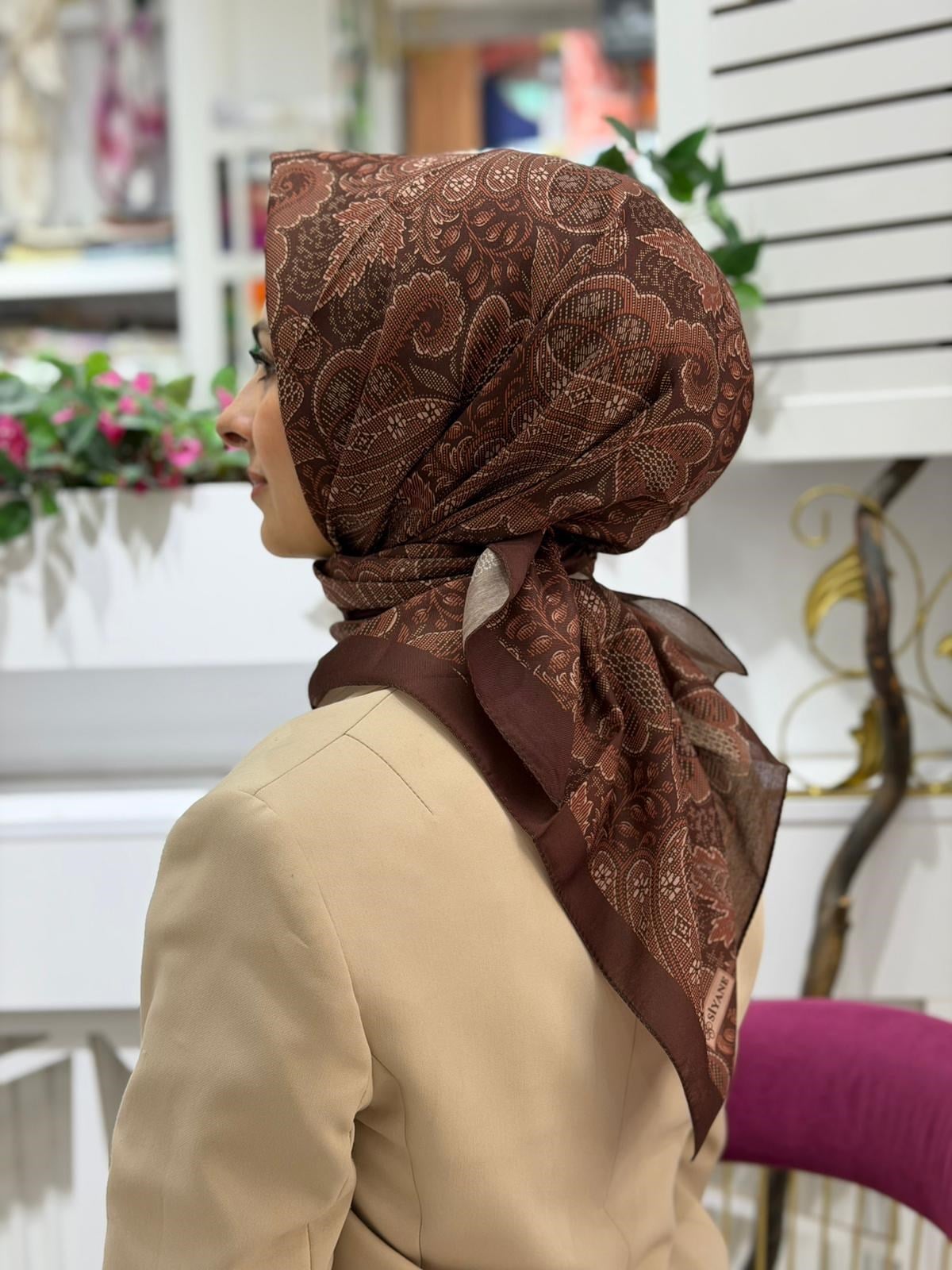 Siyane Desenli Soft Nakışlı Eşarp 07