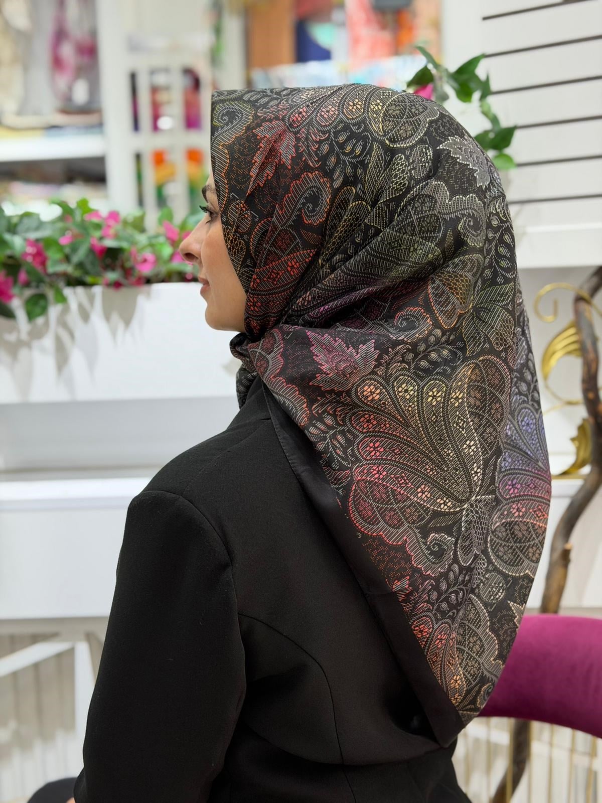 Siyane Desenli Soft Nakışlı Eşarp 13