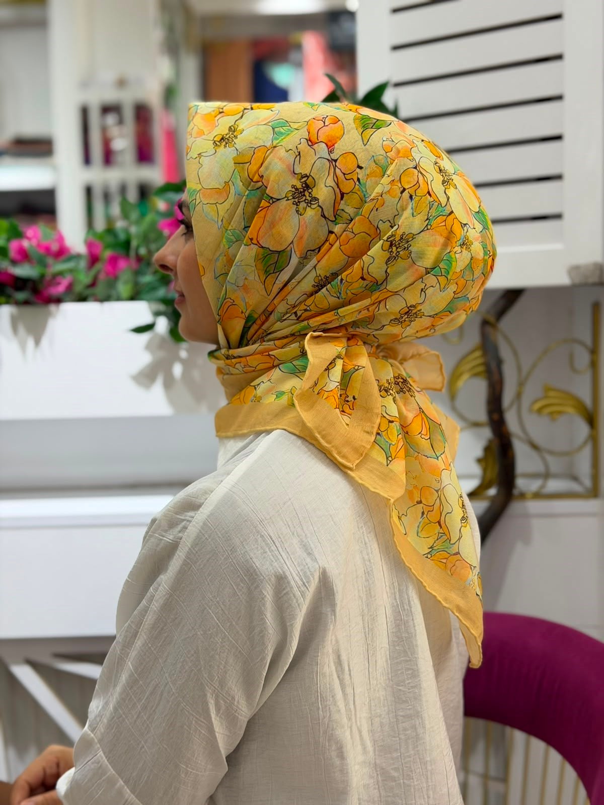 Siyane Flora Natural Eşarp 13