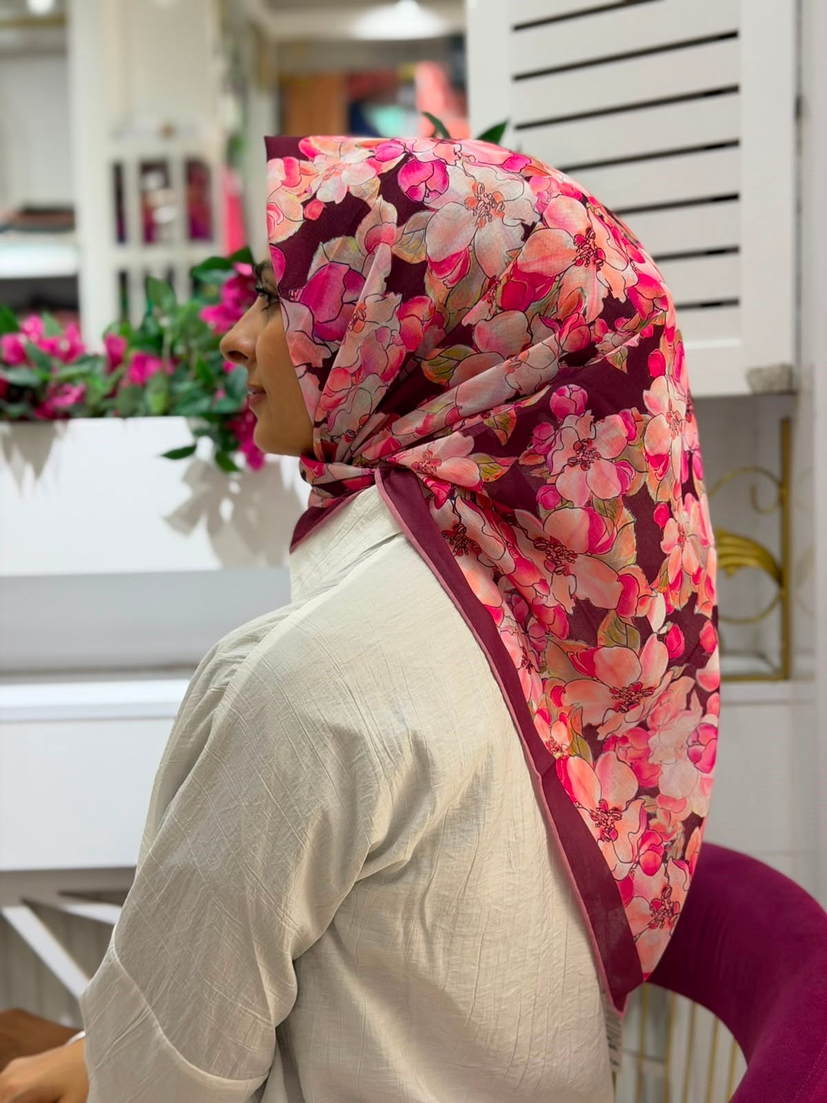 Siyane Flora Natural Eşarp 14