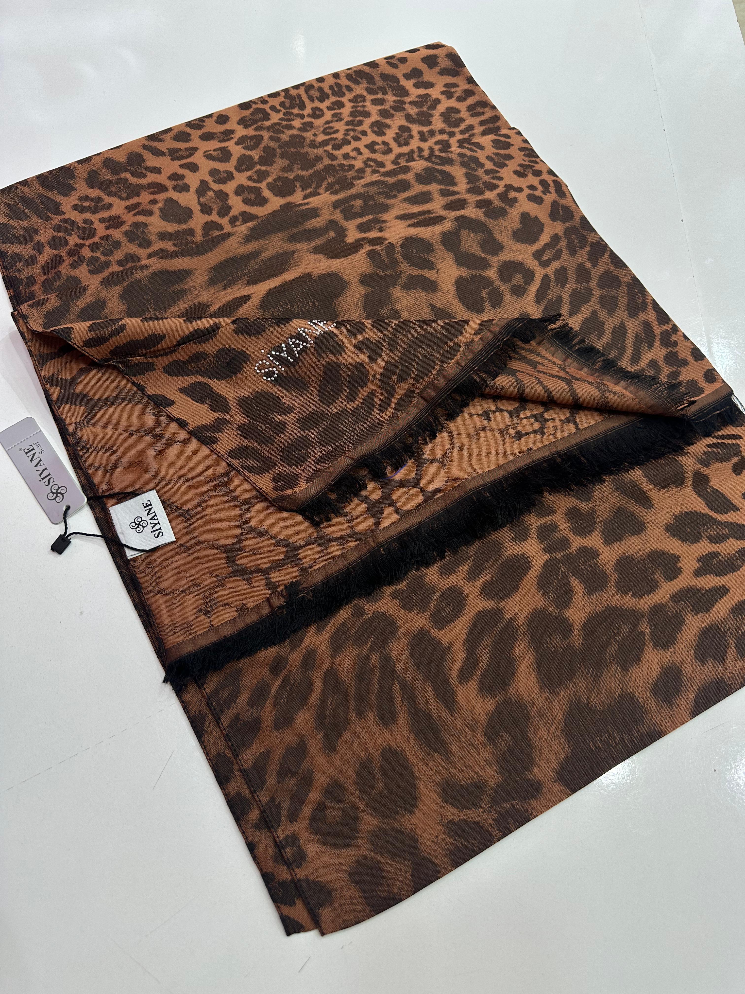 Siyane Leoparlı Desenli Şal Bakır Rengi