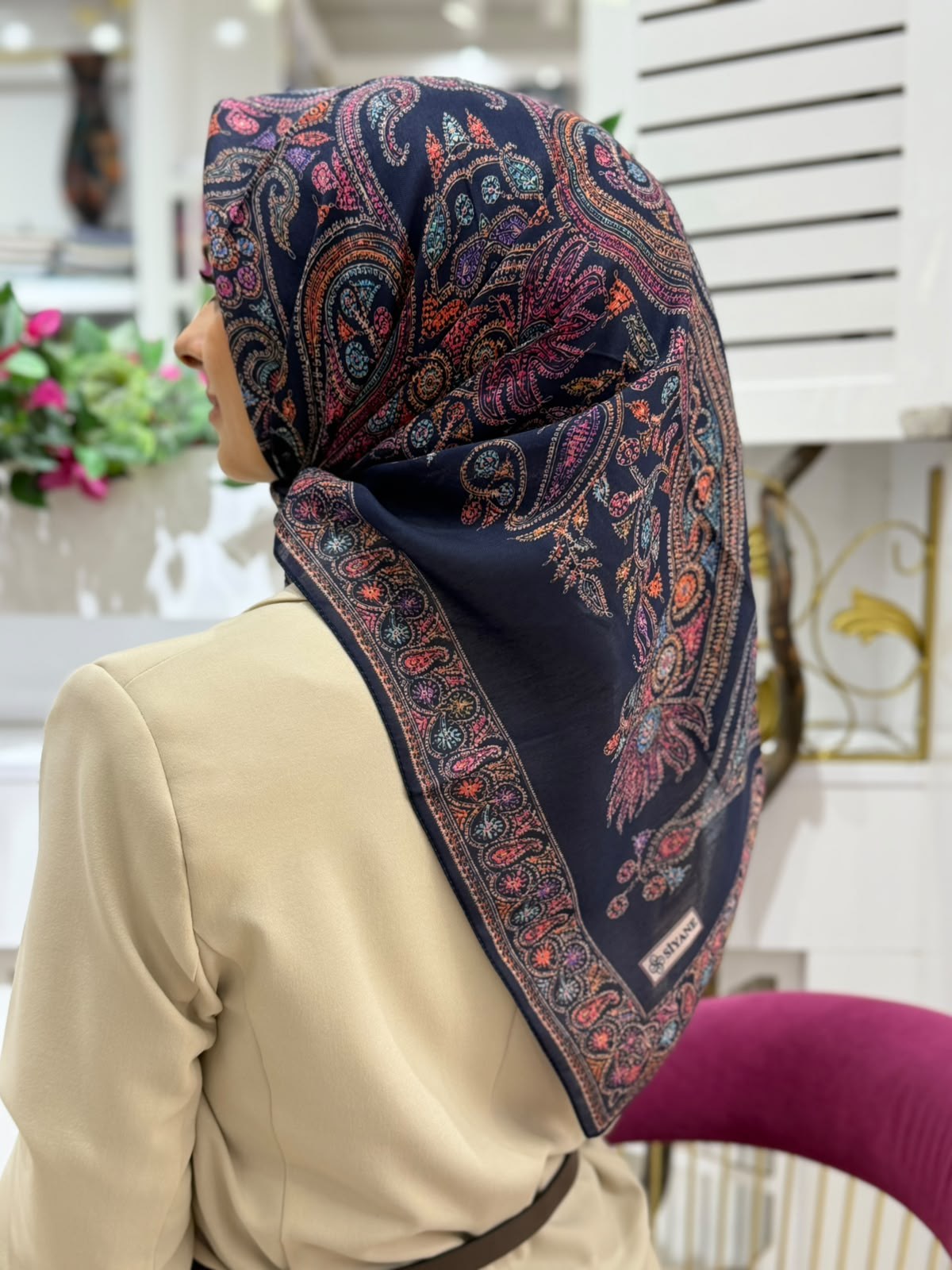 Siyane Mücevher Desenli Soft Eşarp 11