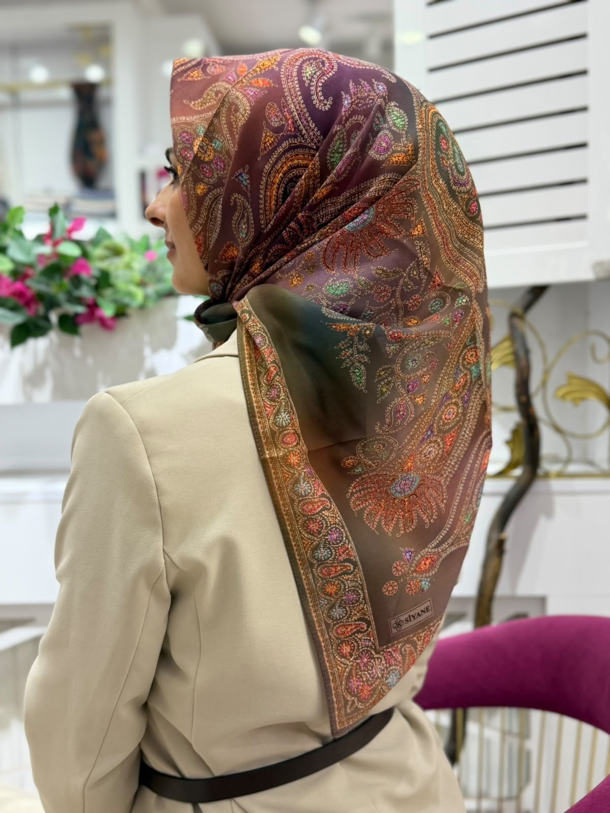 Siyane Mücevher Desenli Soft Eşarp 14