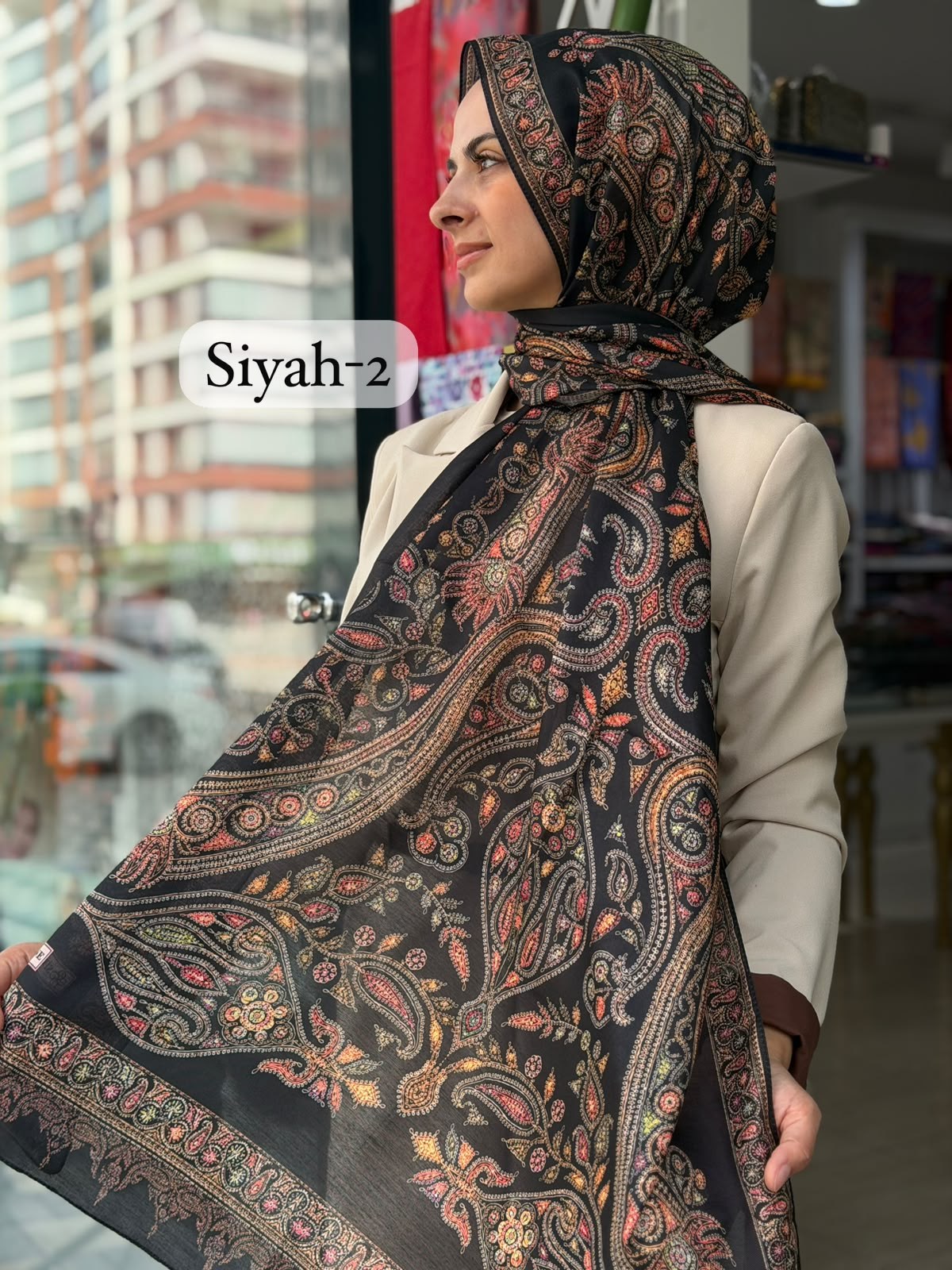 Siyane Mücevher Desenli Soft Şal 02