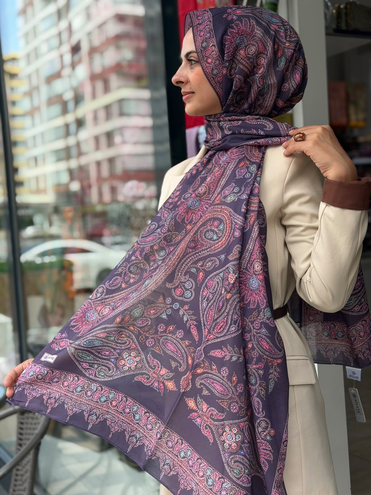 Siyane Mücevher Desenli Soft Şal 05