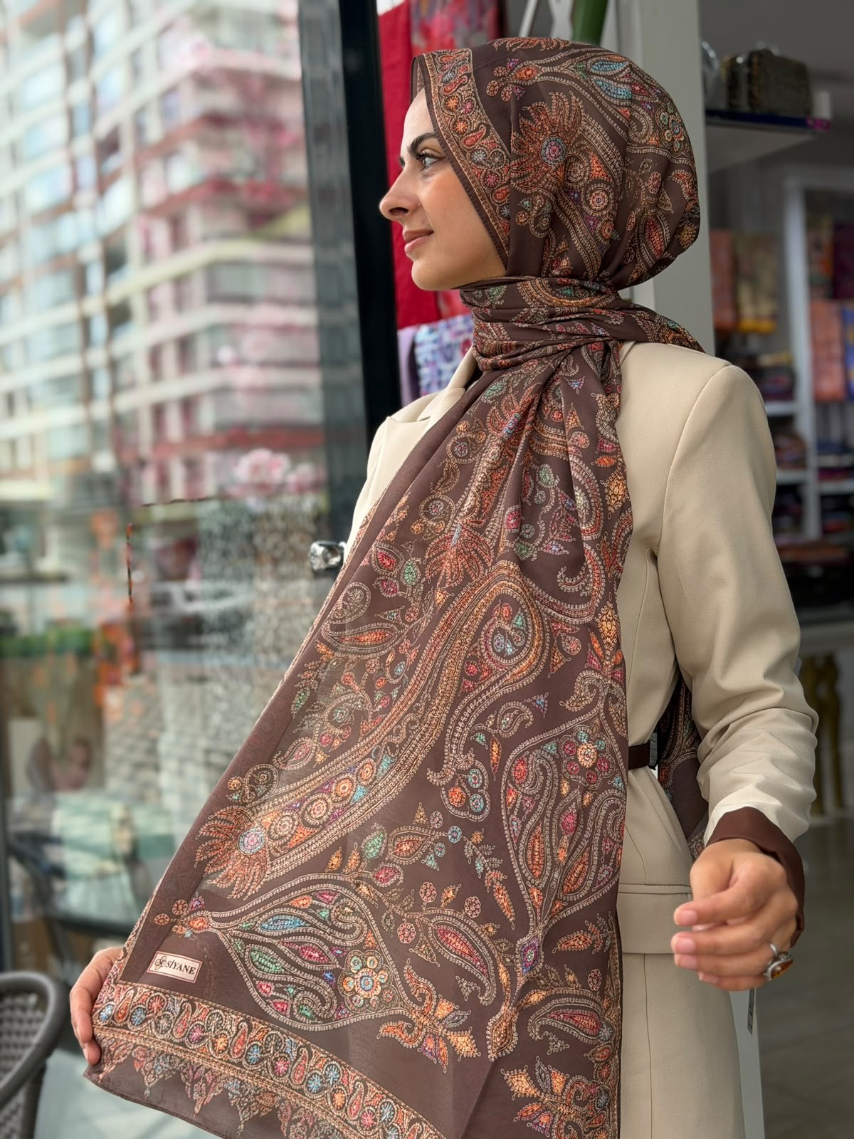 Siyane Mücevher Desenli Soft Şal 08