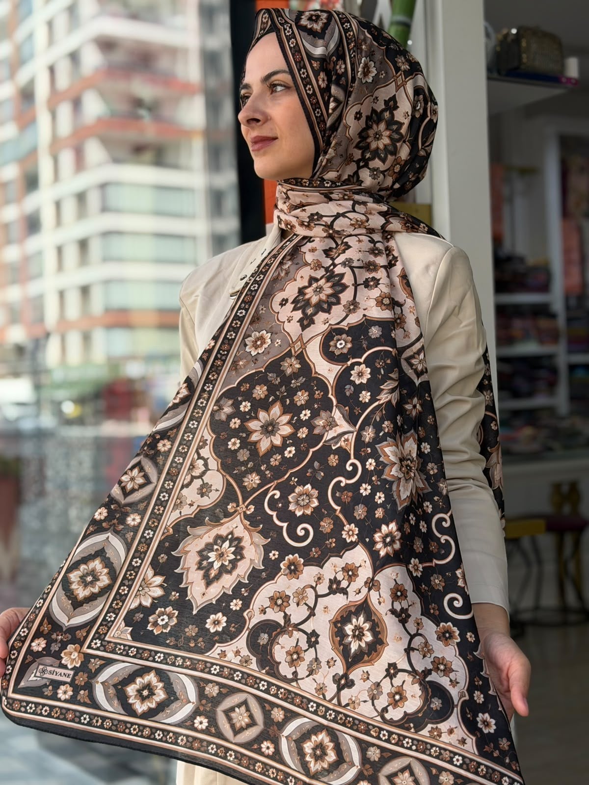 Siyane Nakkaş Desen Soft Şal 14