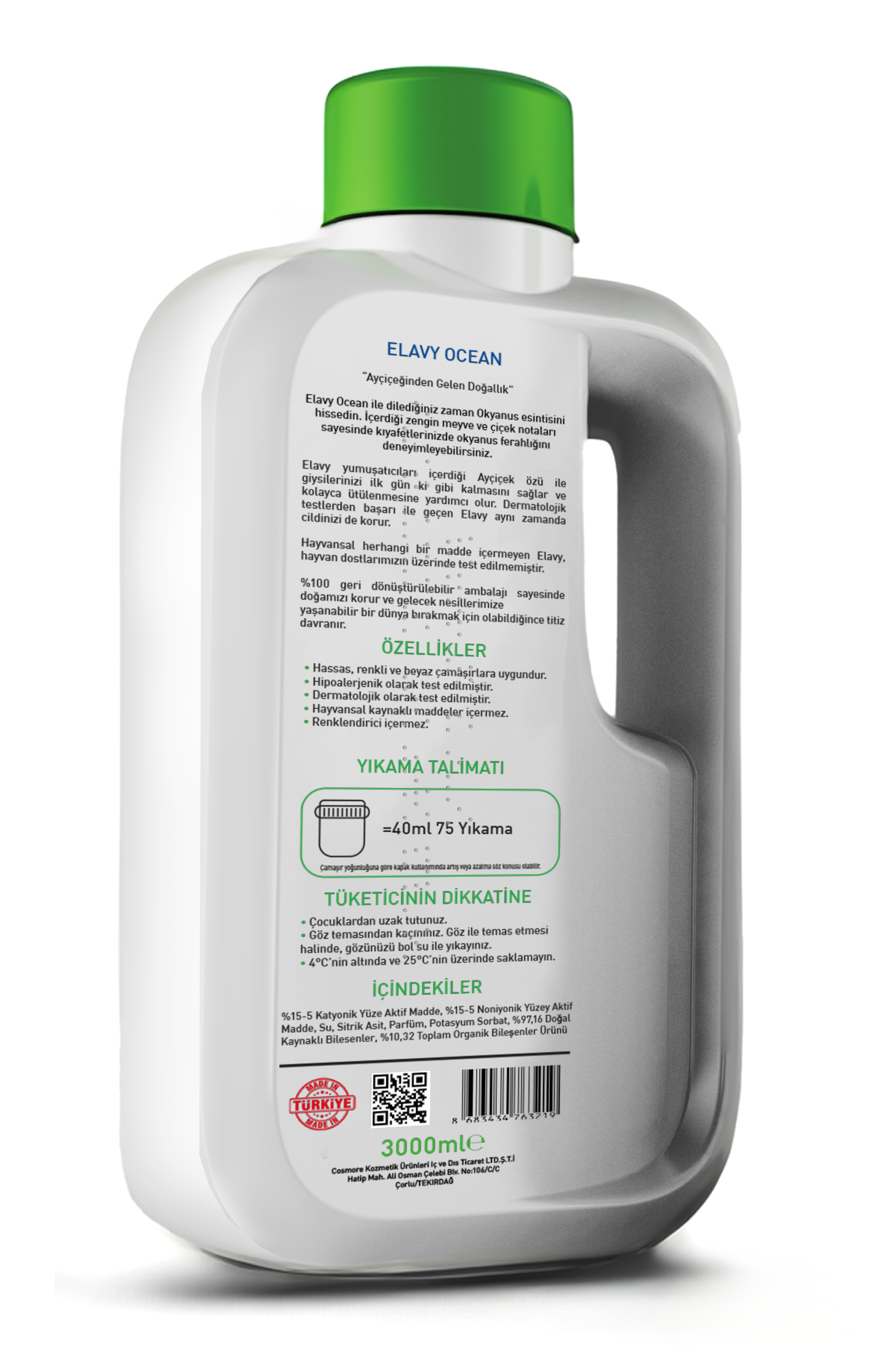 Elavy Ocean Organik Sertifikalı Çamaşır Yumuşatıcısı 3 Litre