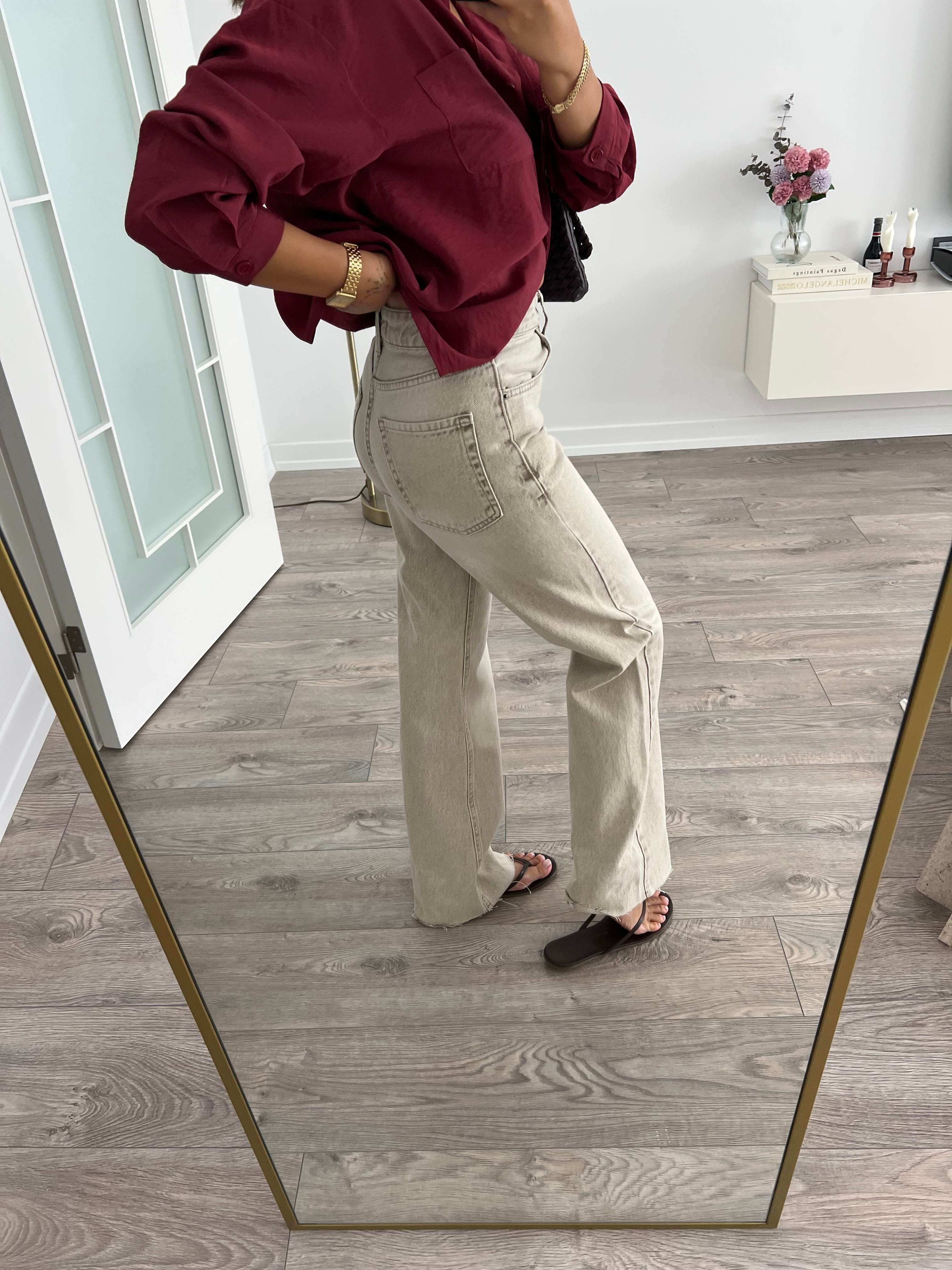 Açık Renk Taşlanmış Wide Leg Jean