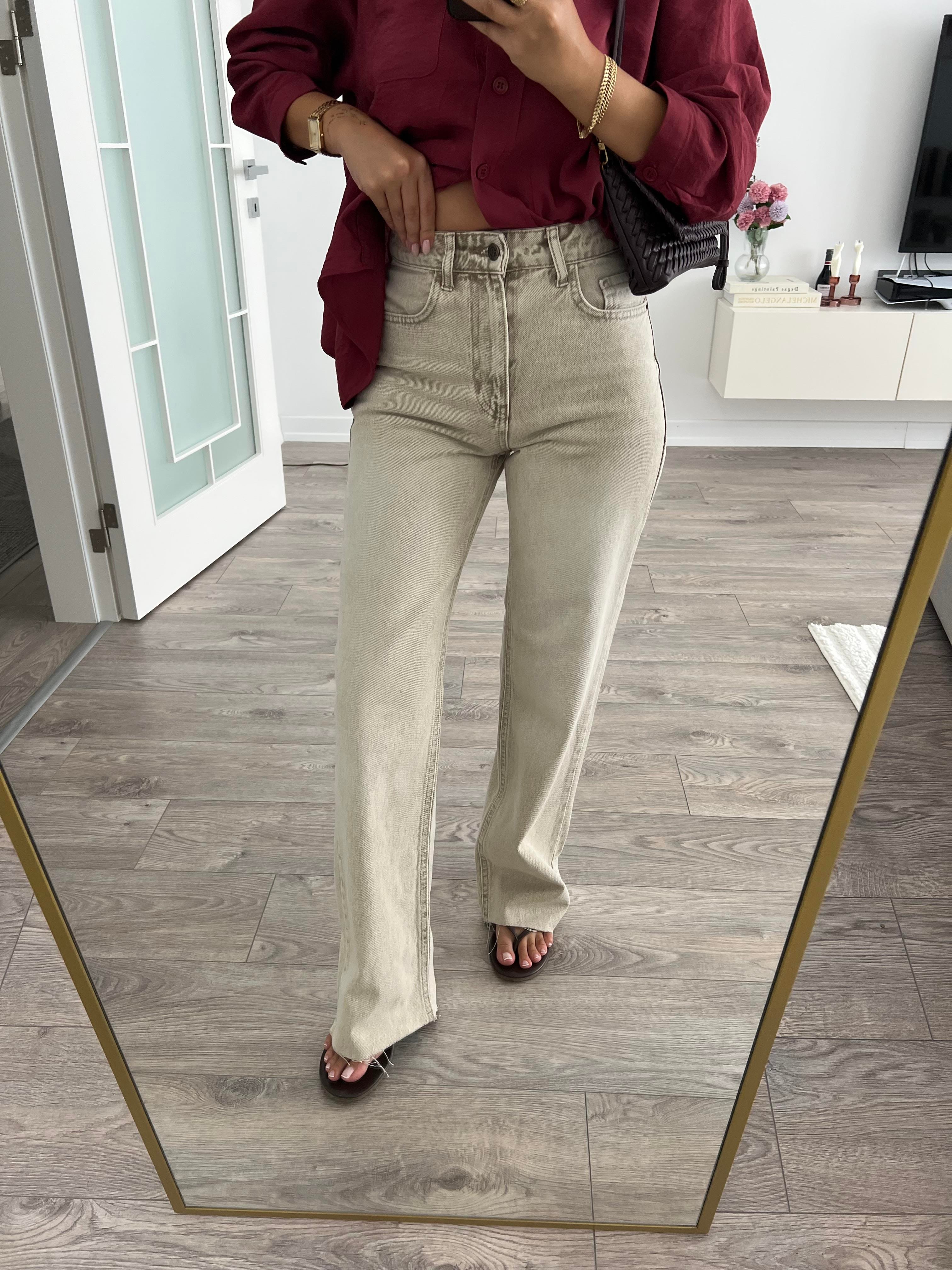 Açık Renk Taşlanmış Wide Leg Jean