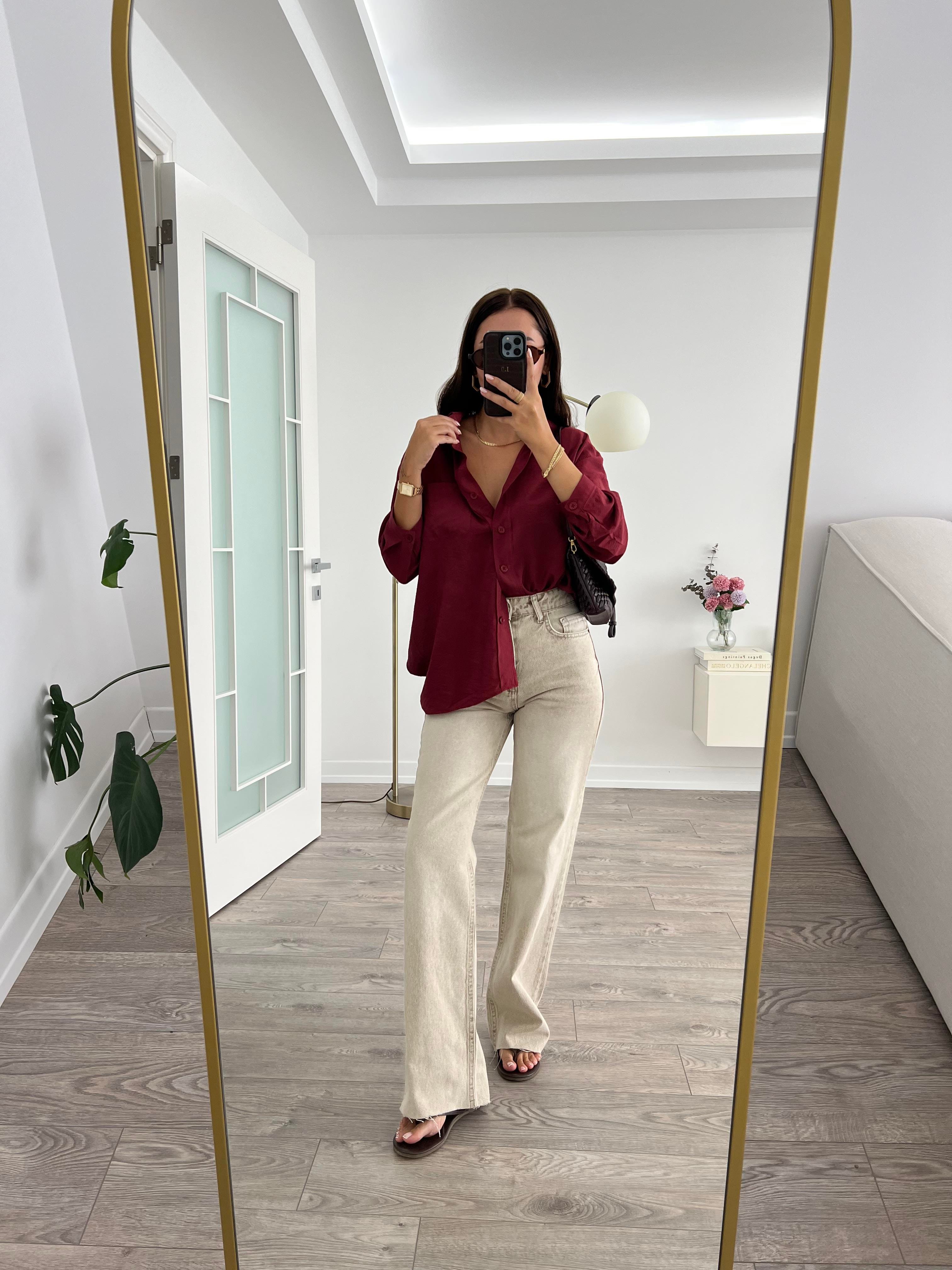 Açık Renk Taşlanmış Wide Leg Jean