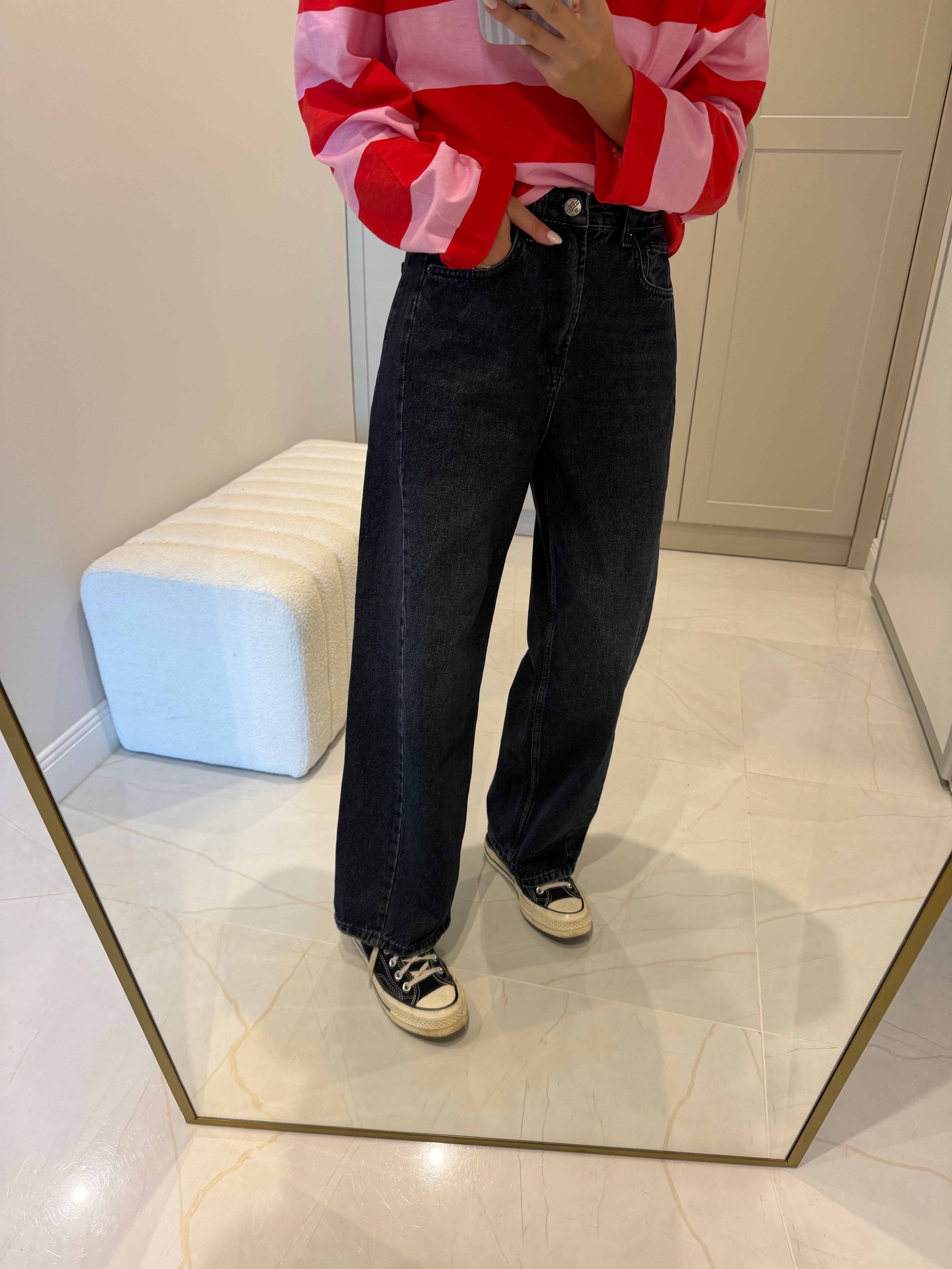 Barrel Fit Koyu Mavi Jean
