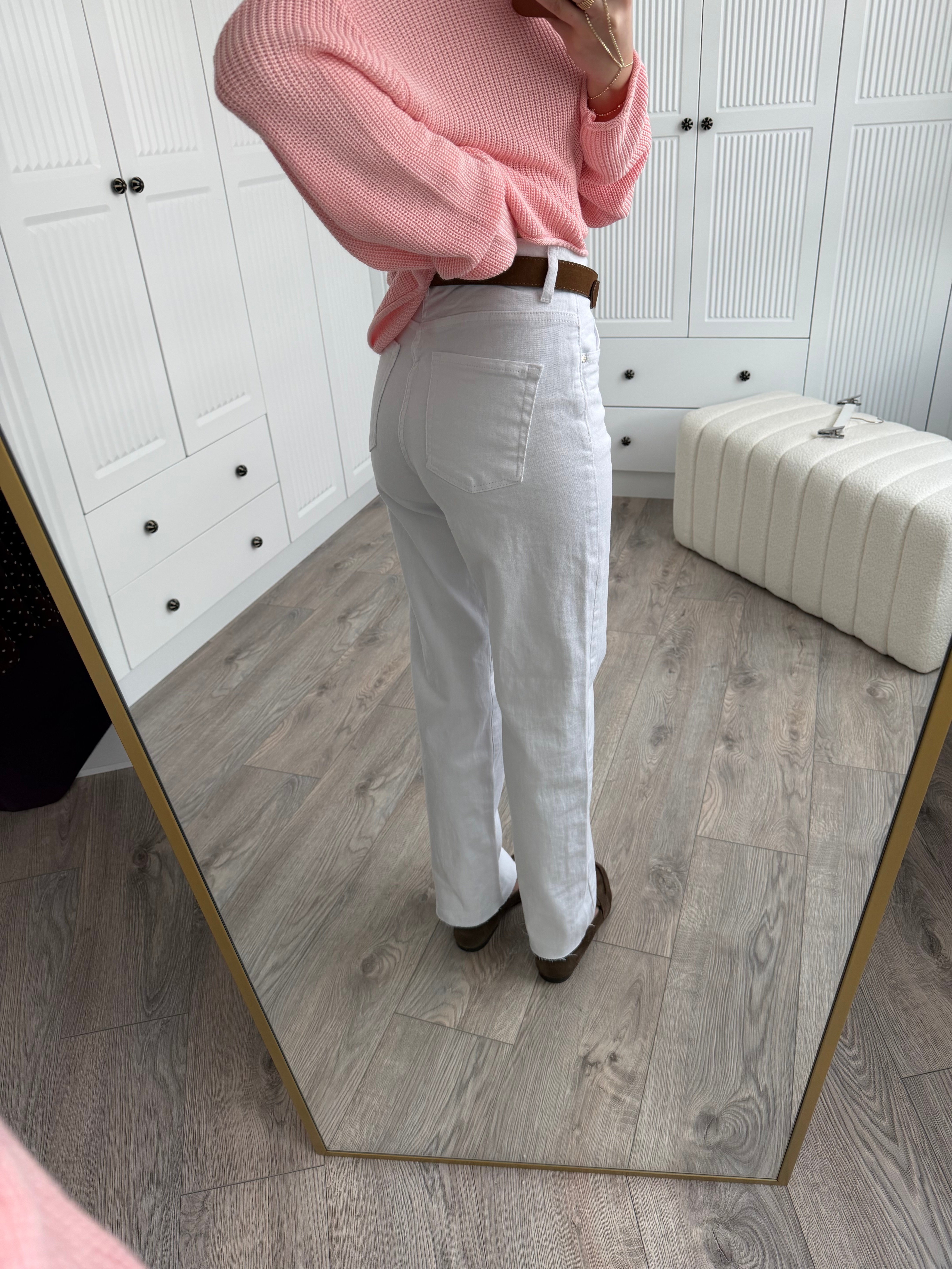 Beyaz Straight Likralı Jean