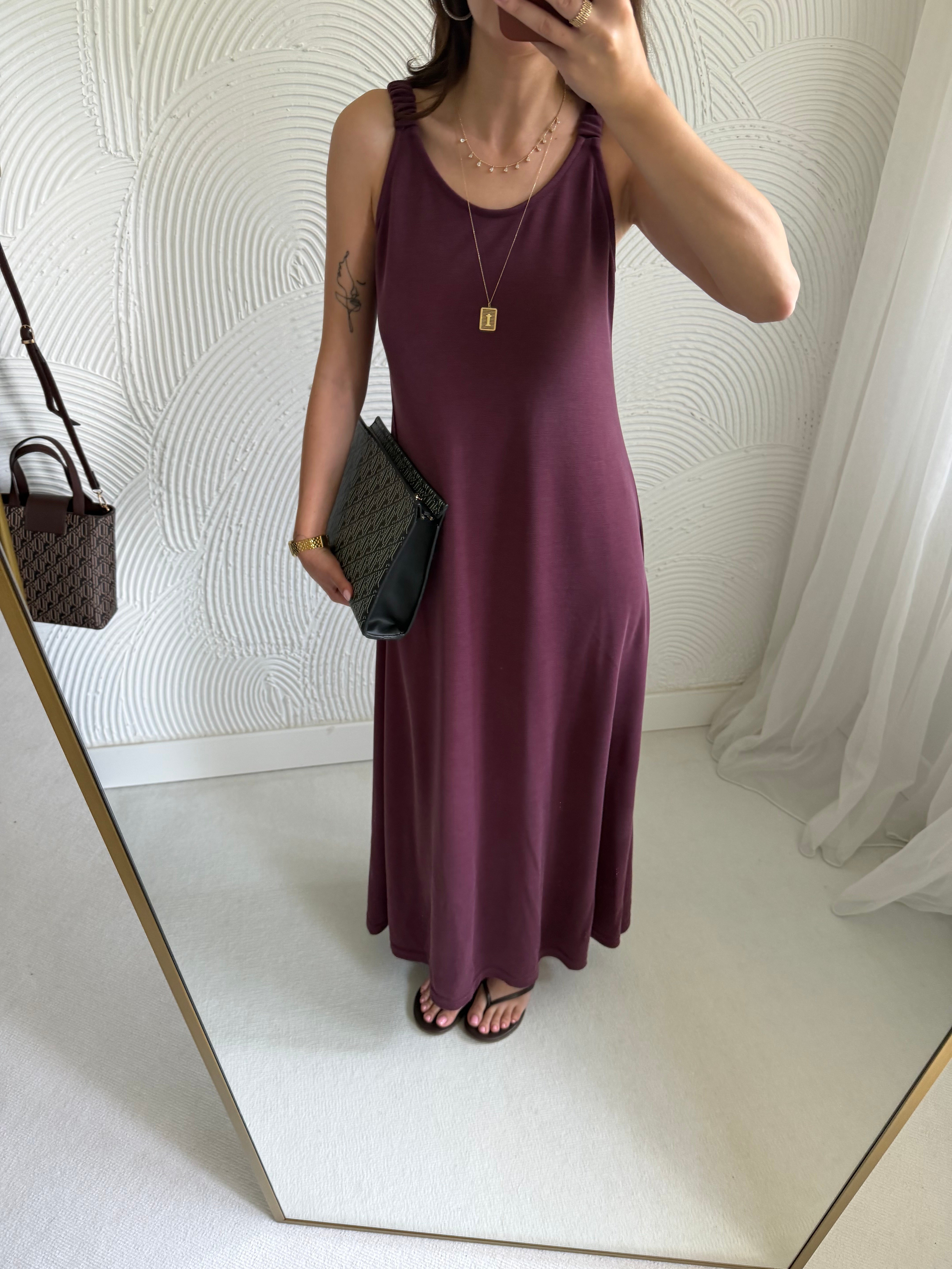 Bordo Askılı Modal Elbise 