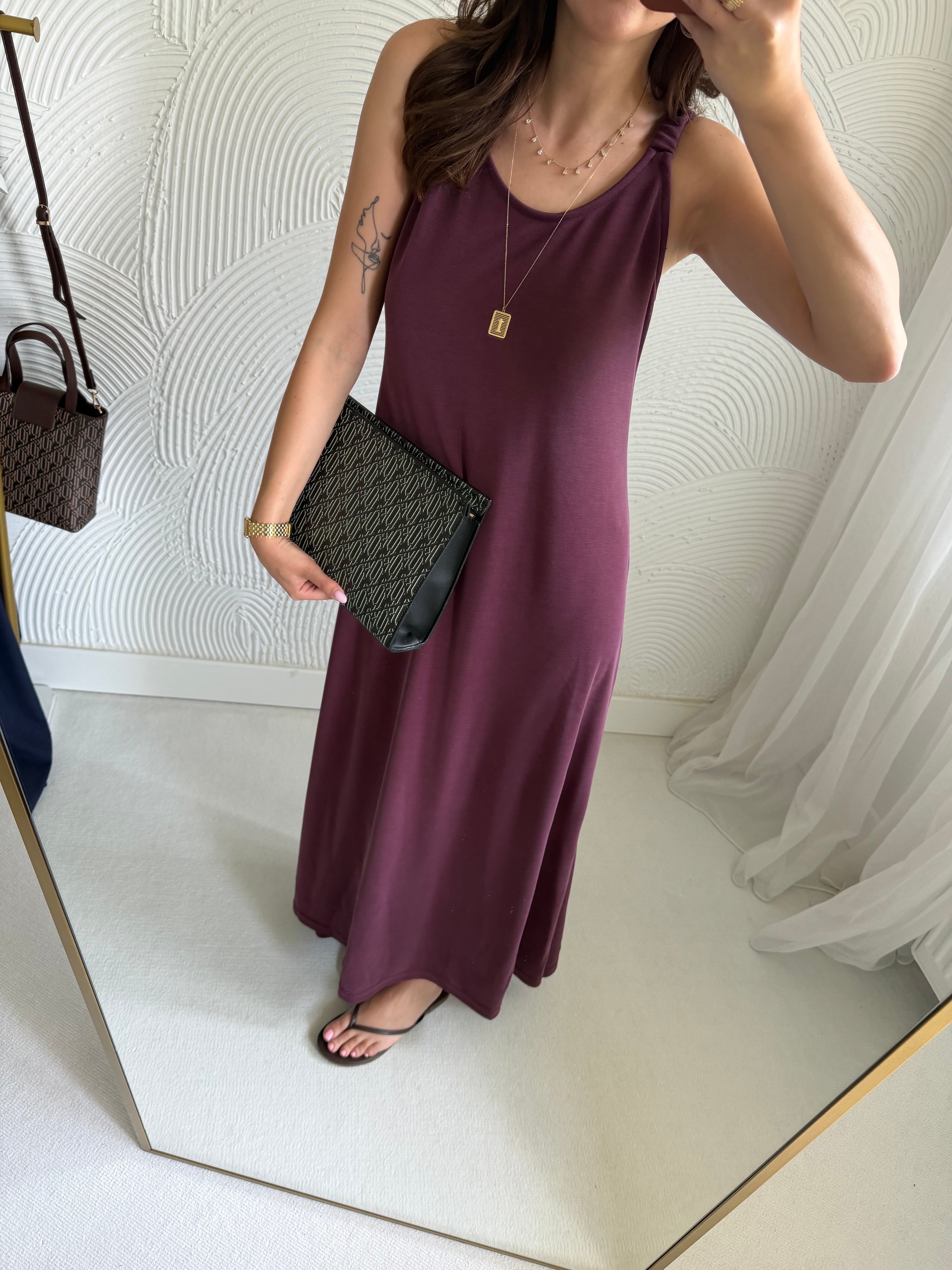 Bordo Askılı Modal Elbise 