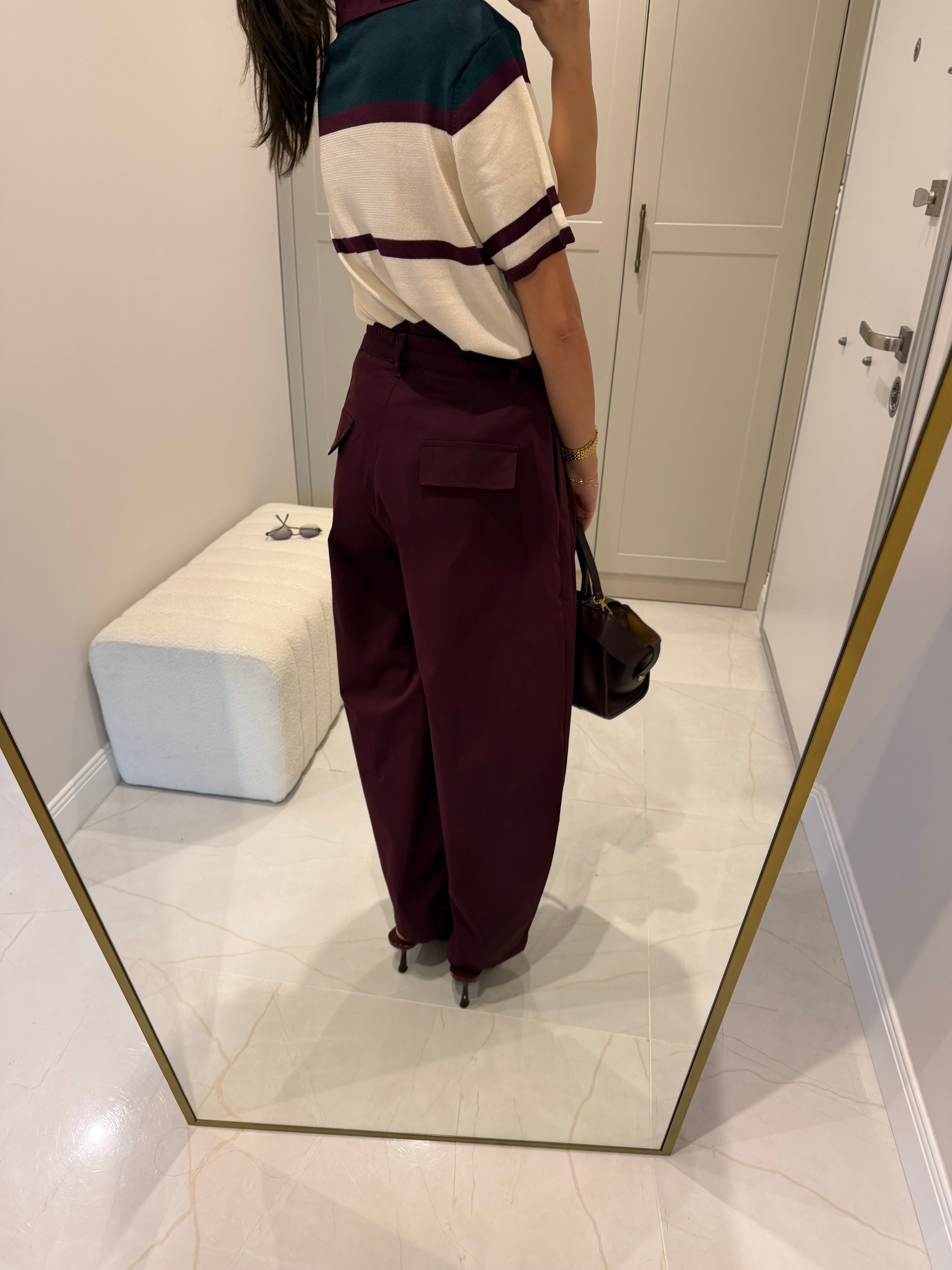 Bordo Balon Kesim Gabardin Pantolon 