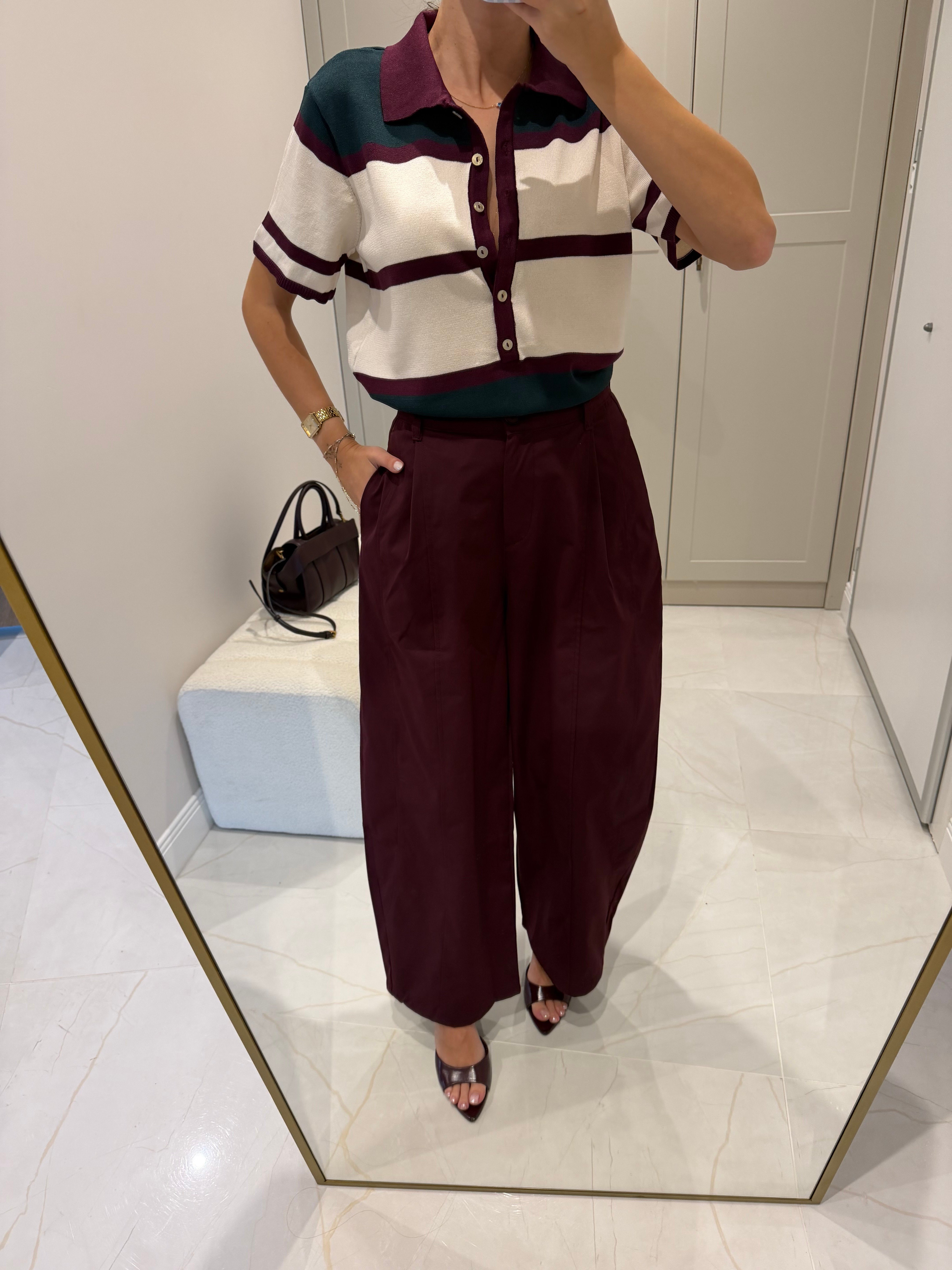 Bordo Balon Kesim Gabardin Pantolon 