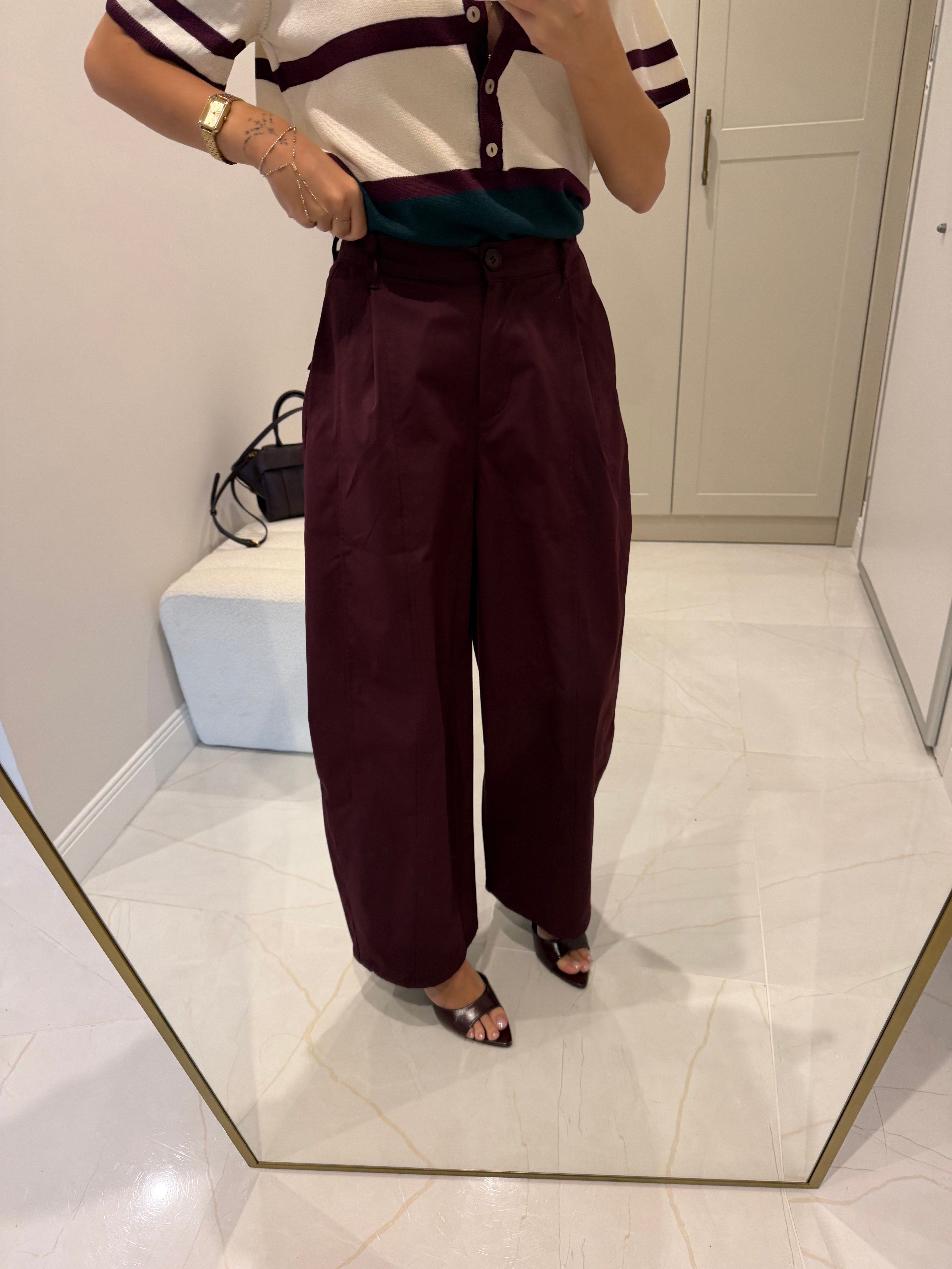 Bordo Balon Kesim Gabardin Pantolon 