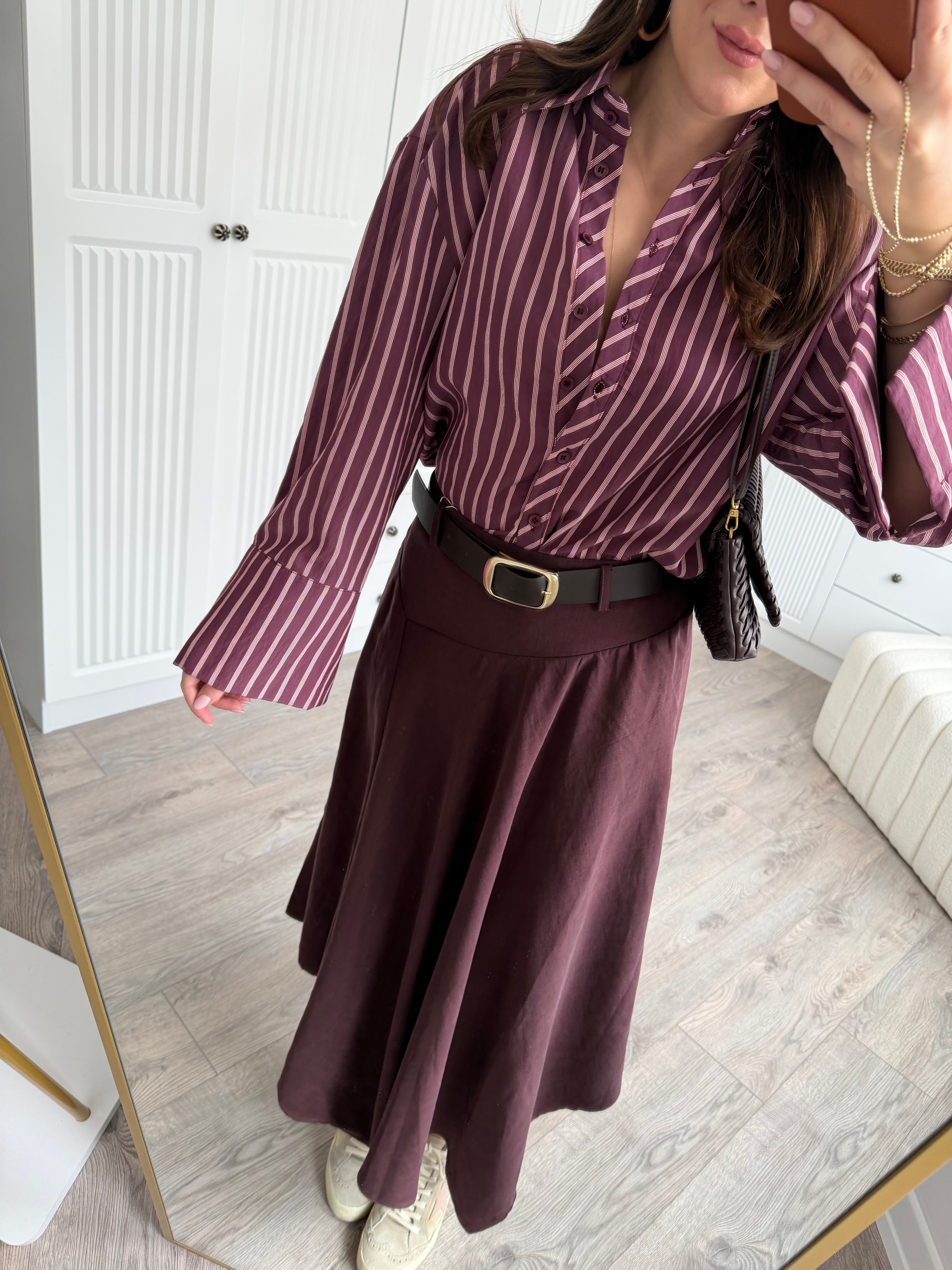 Bordo Çizgili Poplin Gömlek 