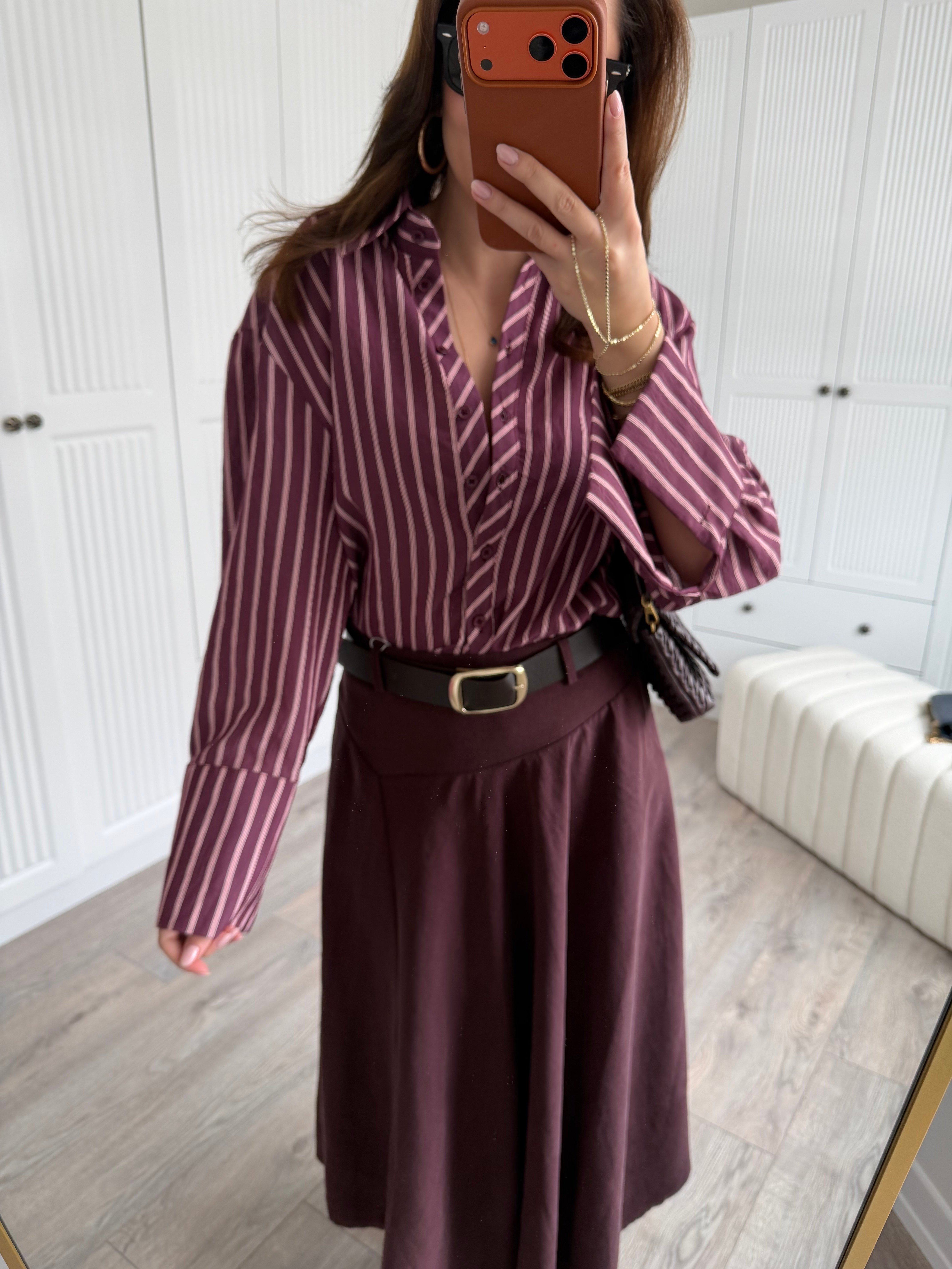 Bordo Çizgili Poplin Gömlek 
