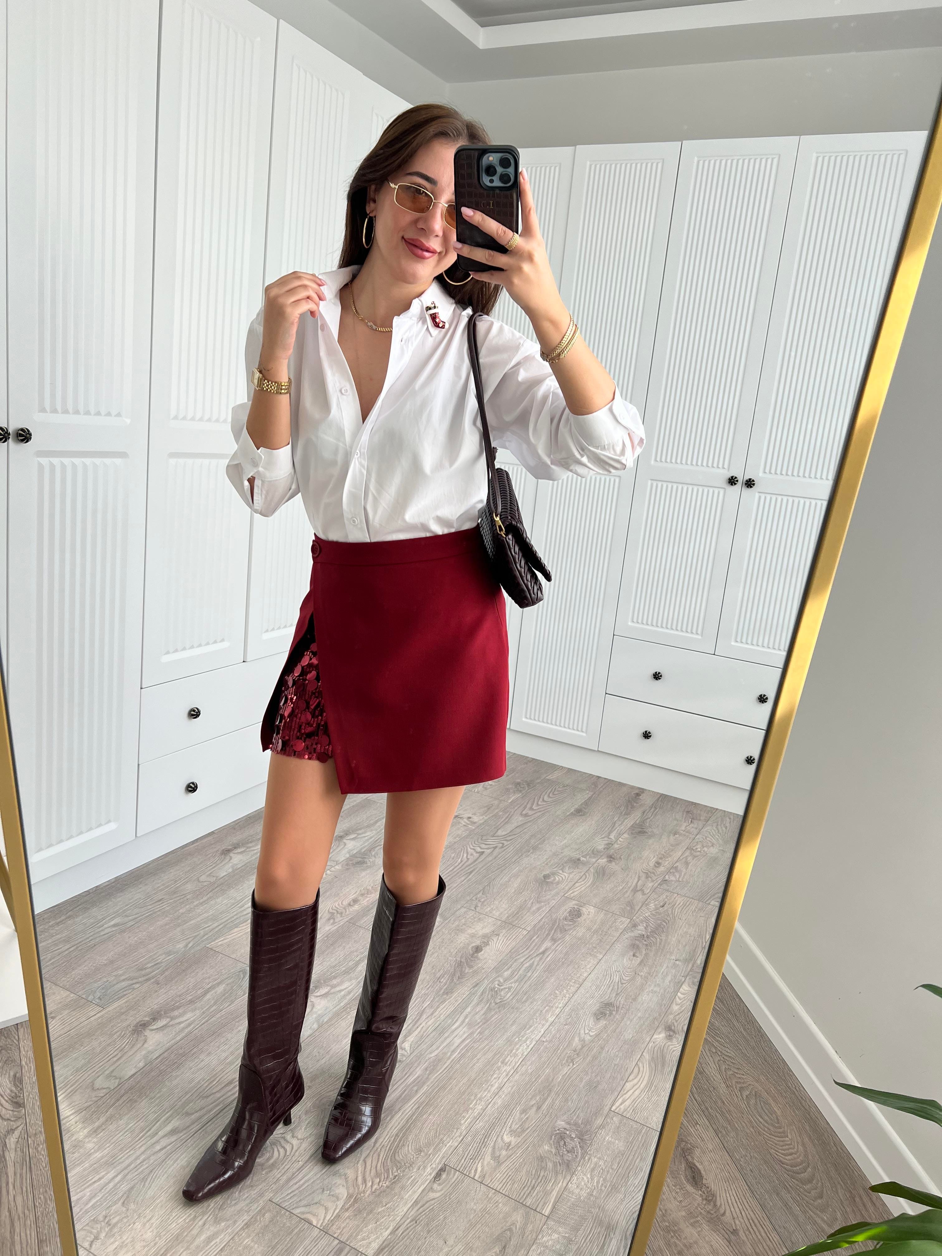 Bordo Payet Deyaylı Etek
