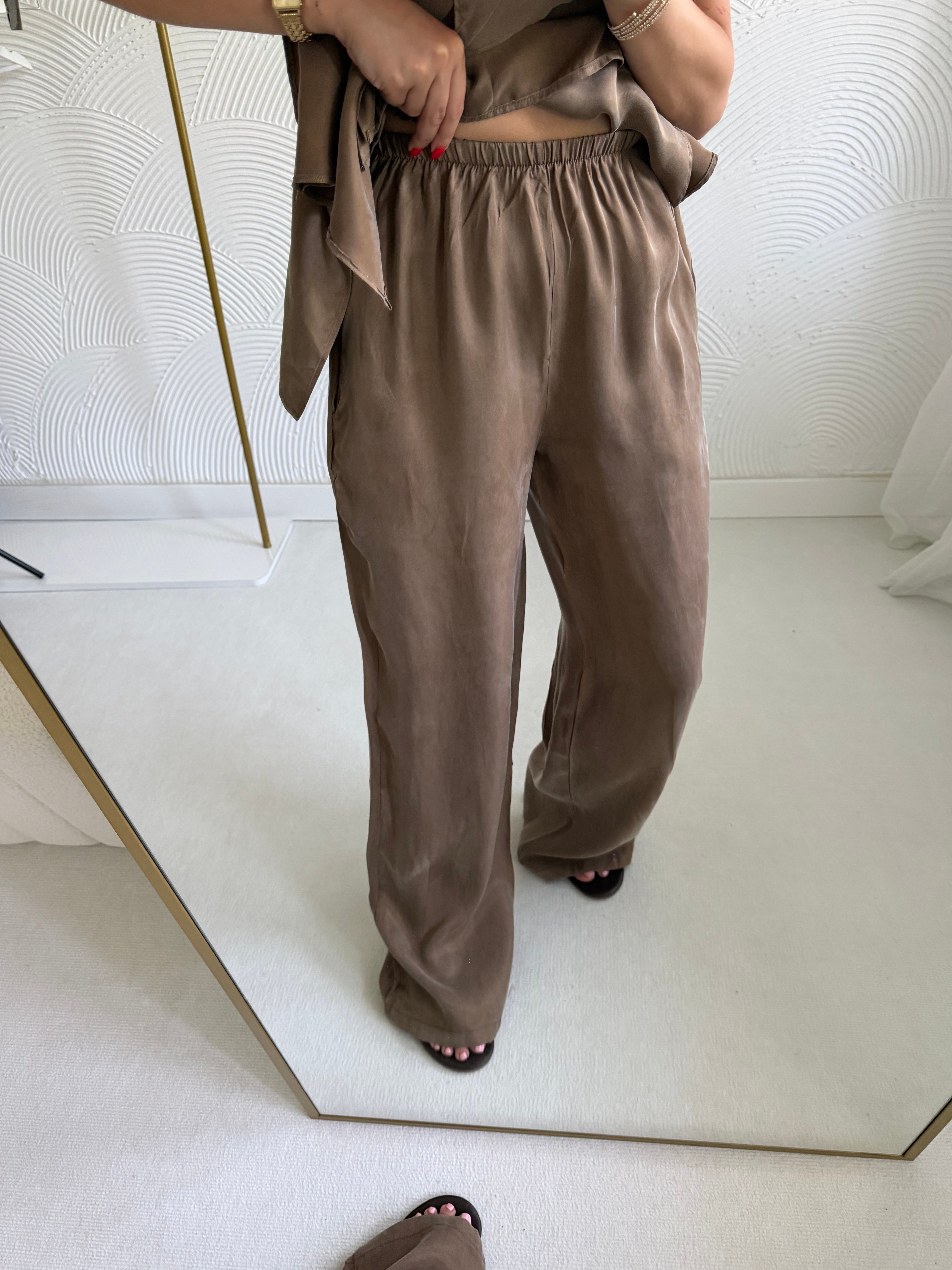 Bronz Fırfırlı Bluz Lastikli Pantolon Takım