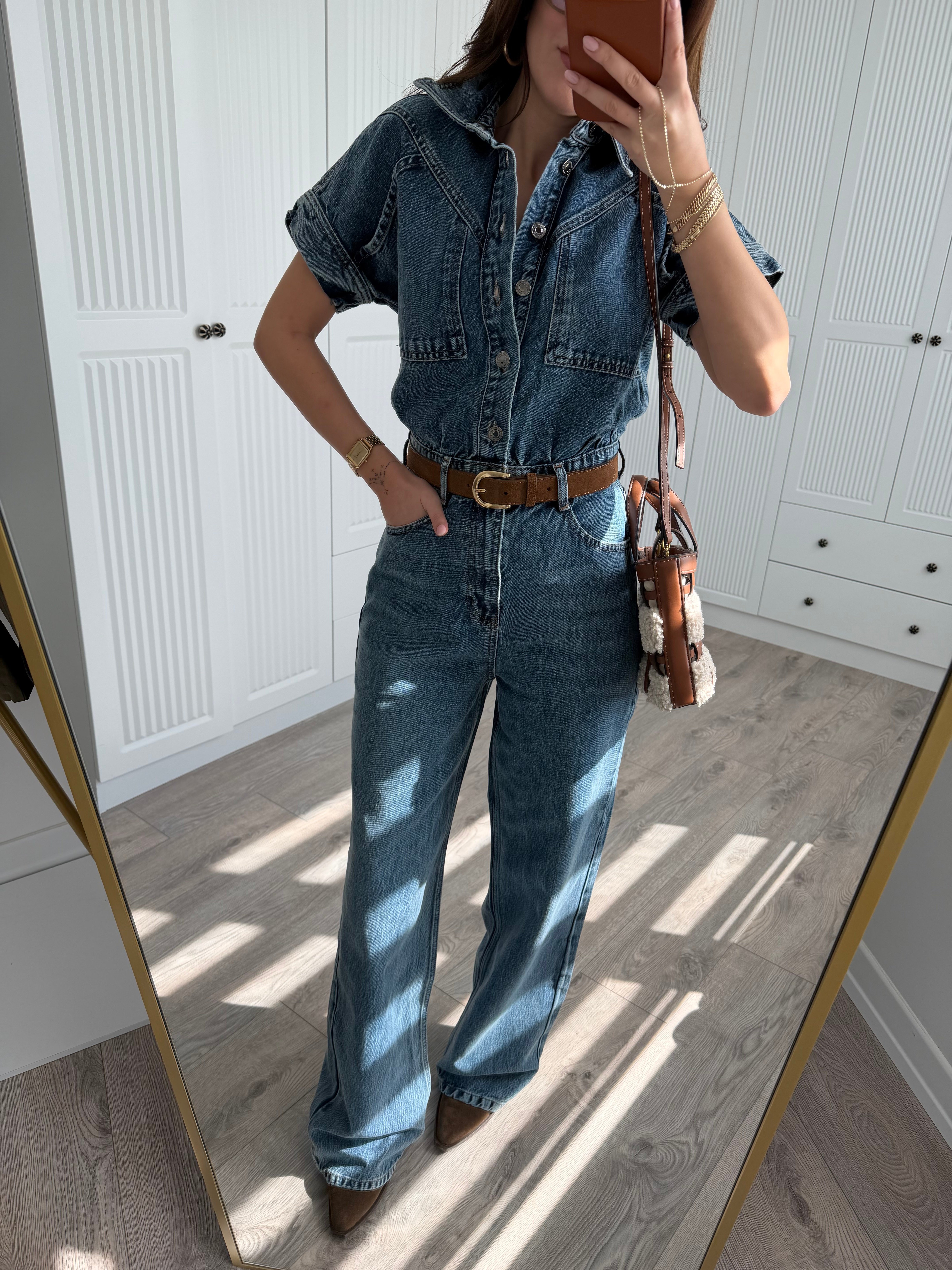 Cepli Kısa Kollu Jean Tulum