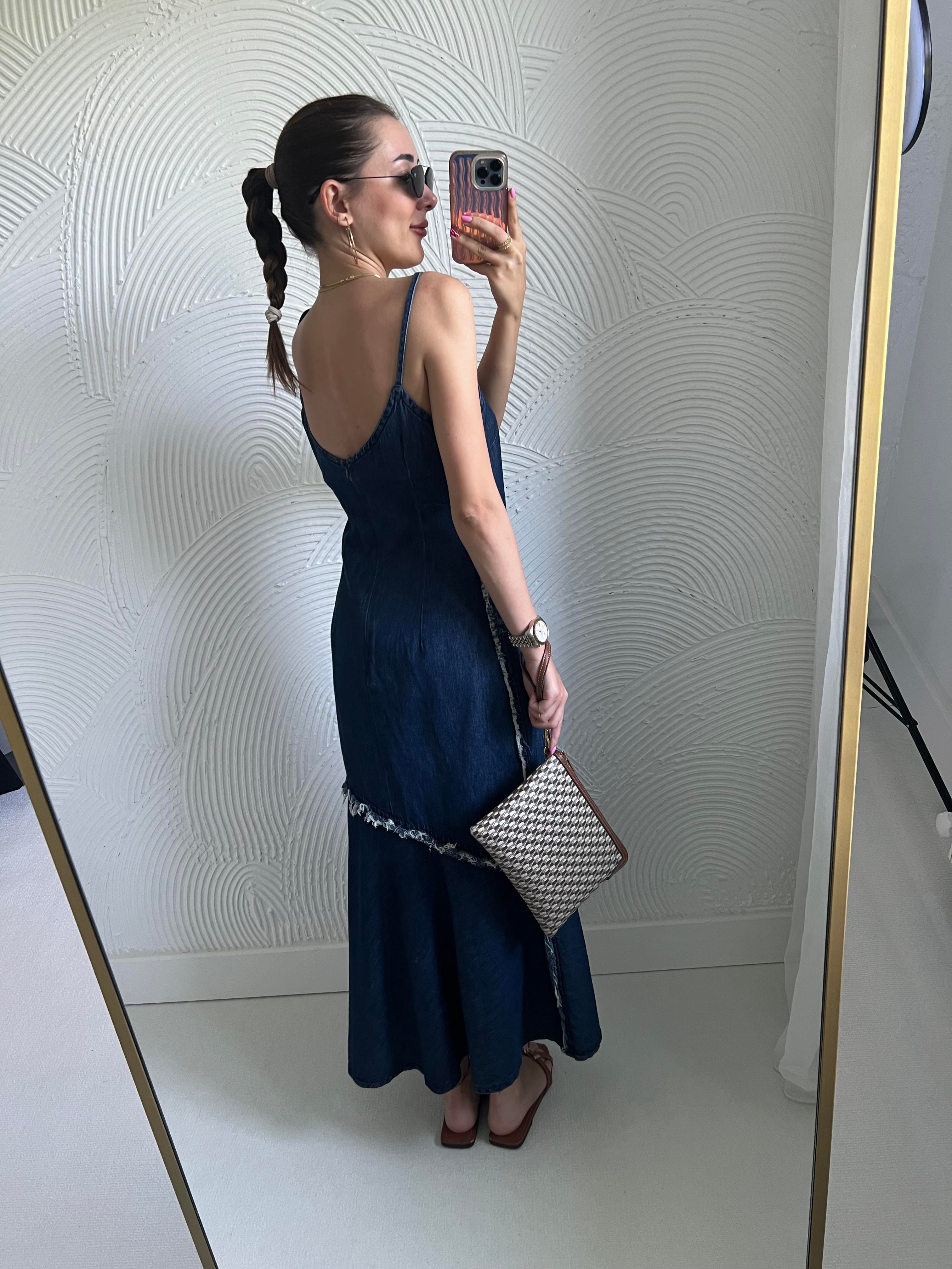 Dilvin Askılı Jean Elbise 