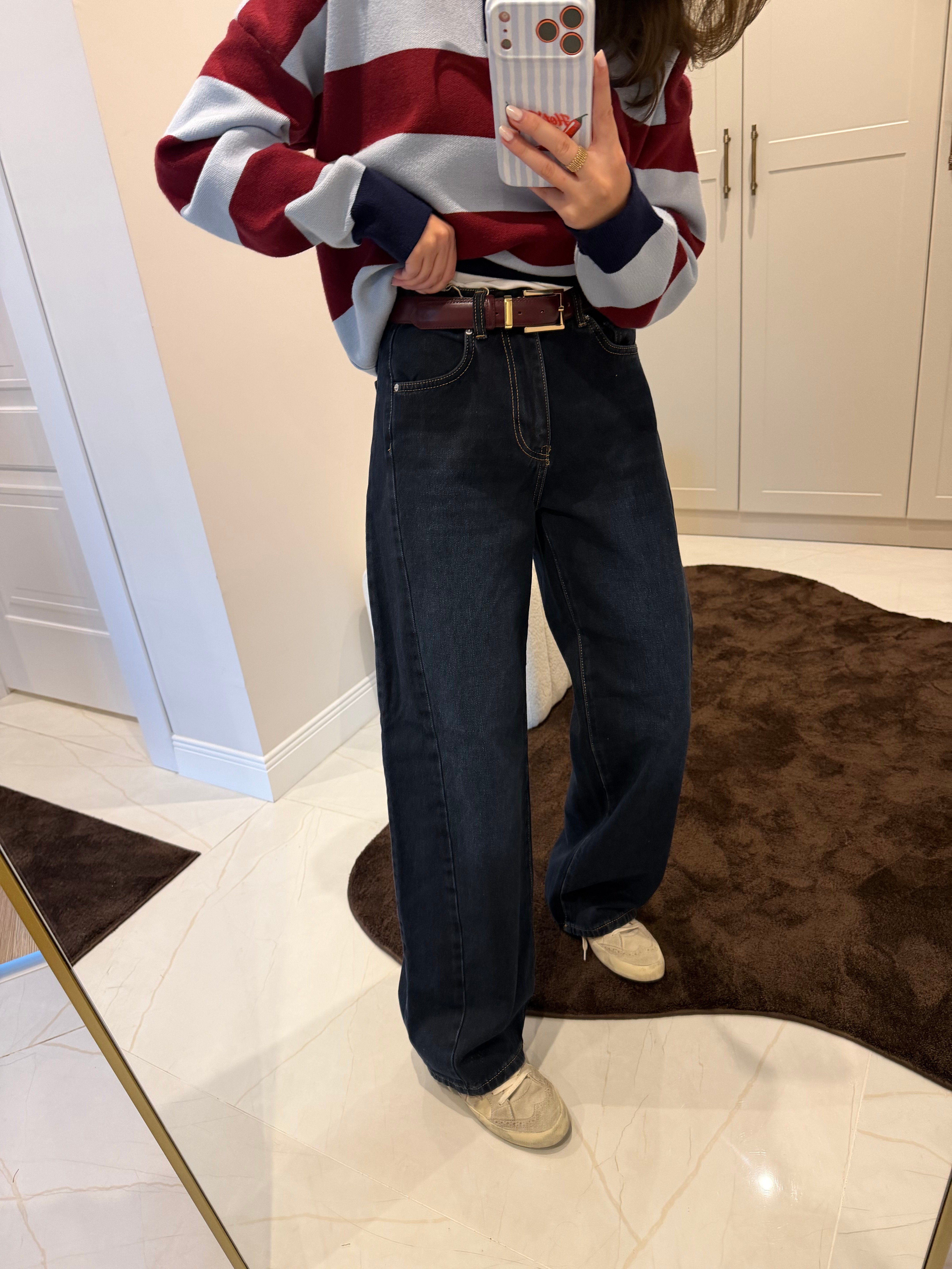 Dilvin Dikiş Detaylı Koyu Laci Barrel Jean 