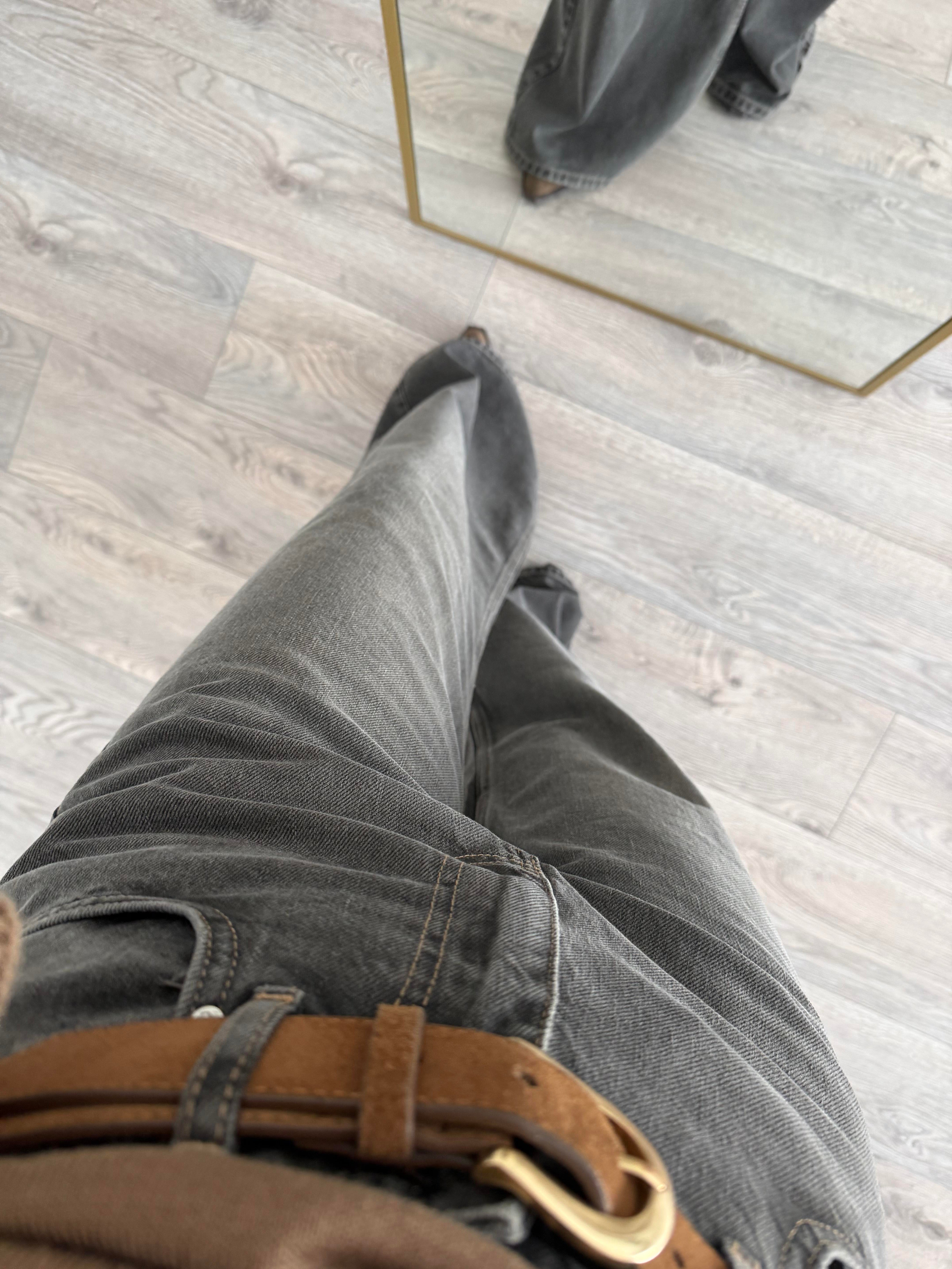 Dilvin Kahve Taşlanmış Geniş Paça Jean