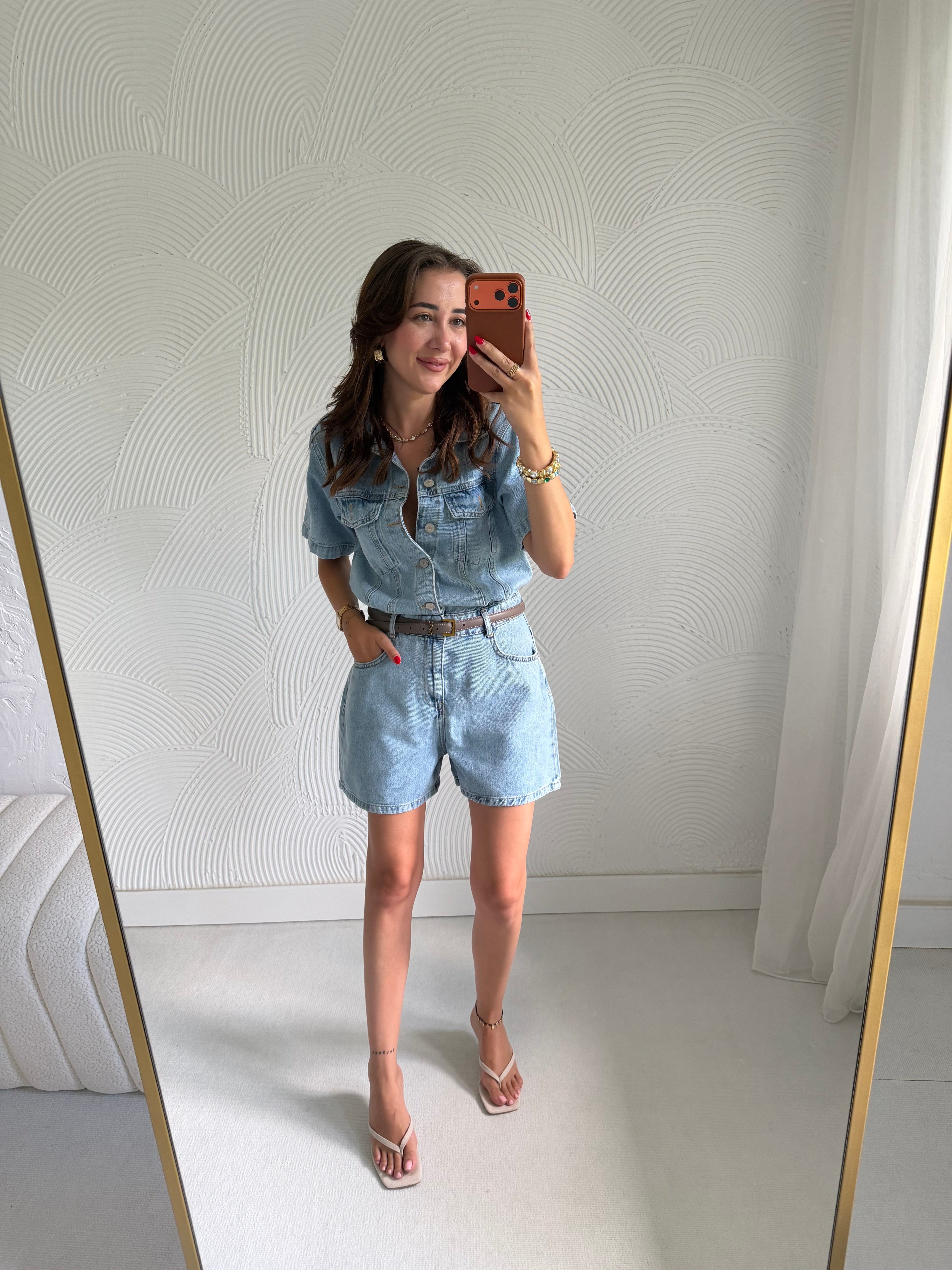 Dilvin Kısa Kollu Şort Denim Tulum