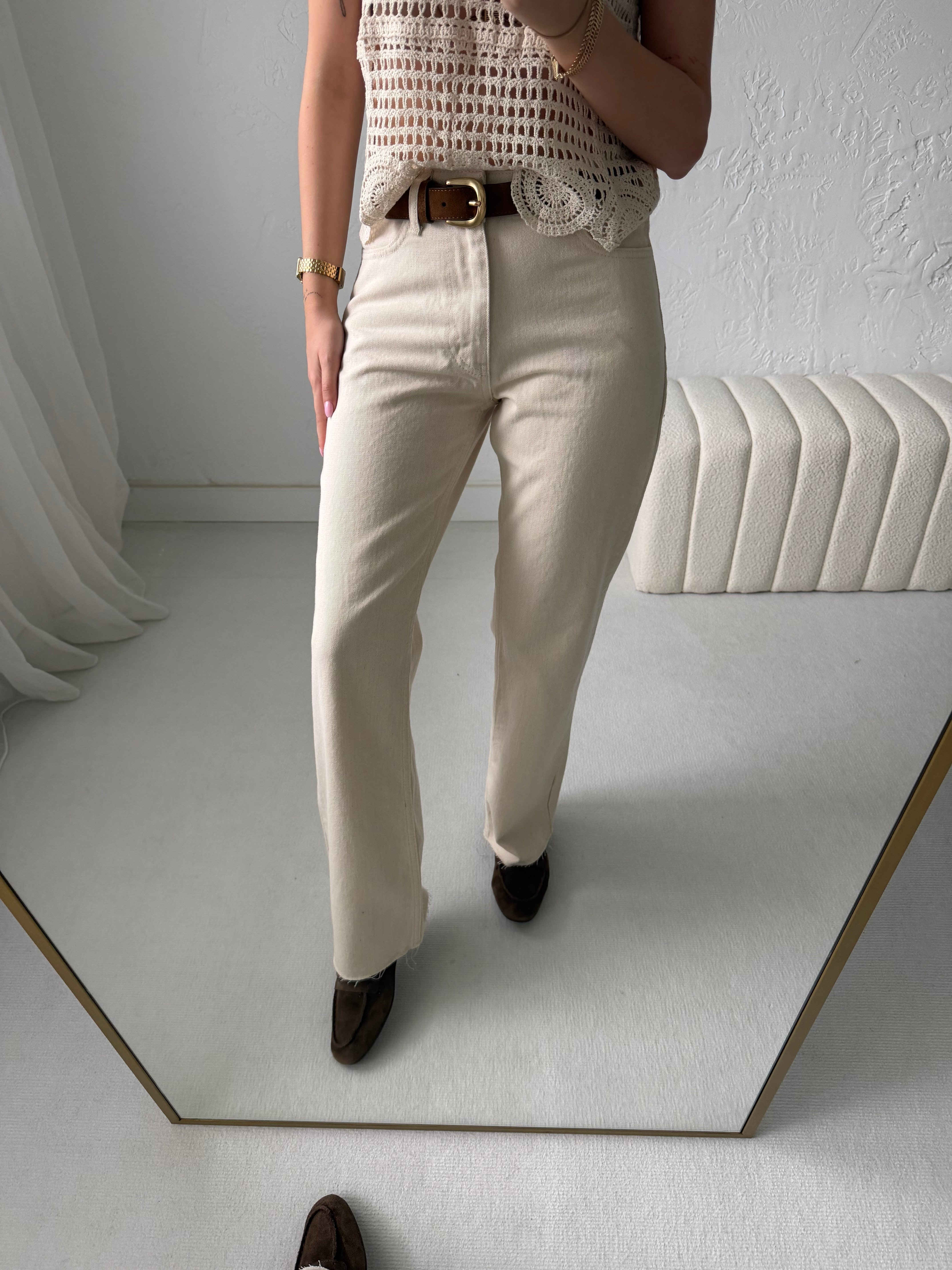 Ekru Likralı Boyfit Jean