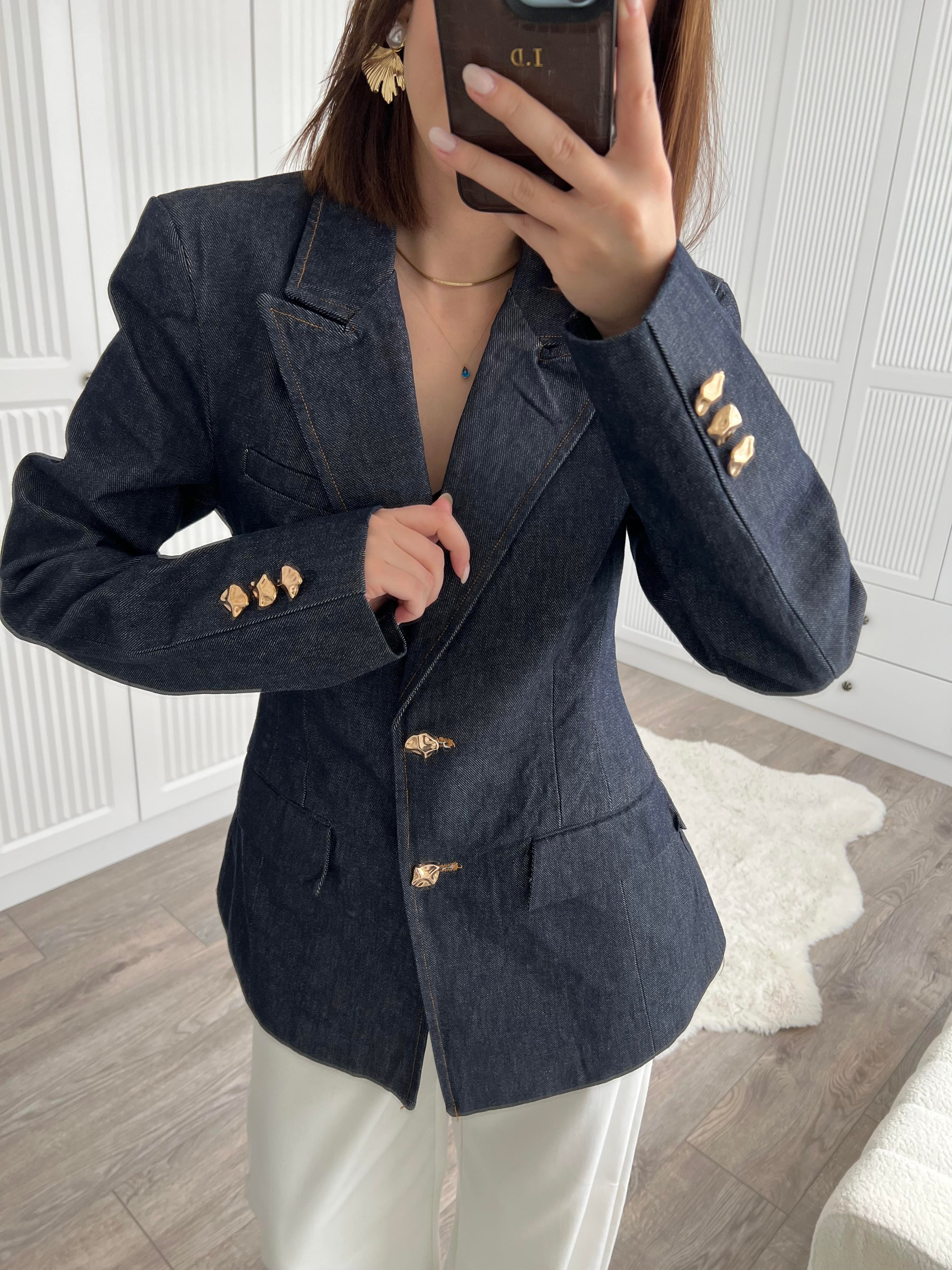 Gold Düğmeli Jean Blazer Ceket