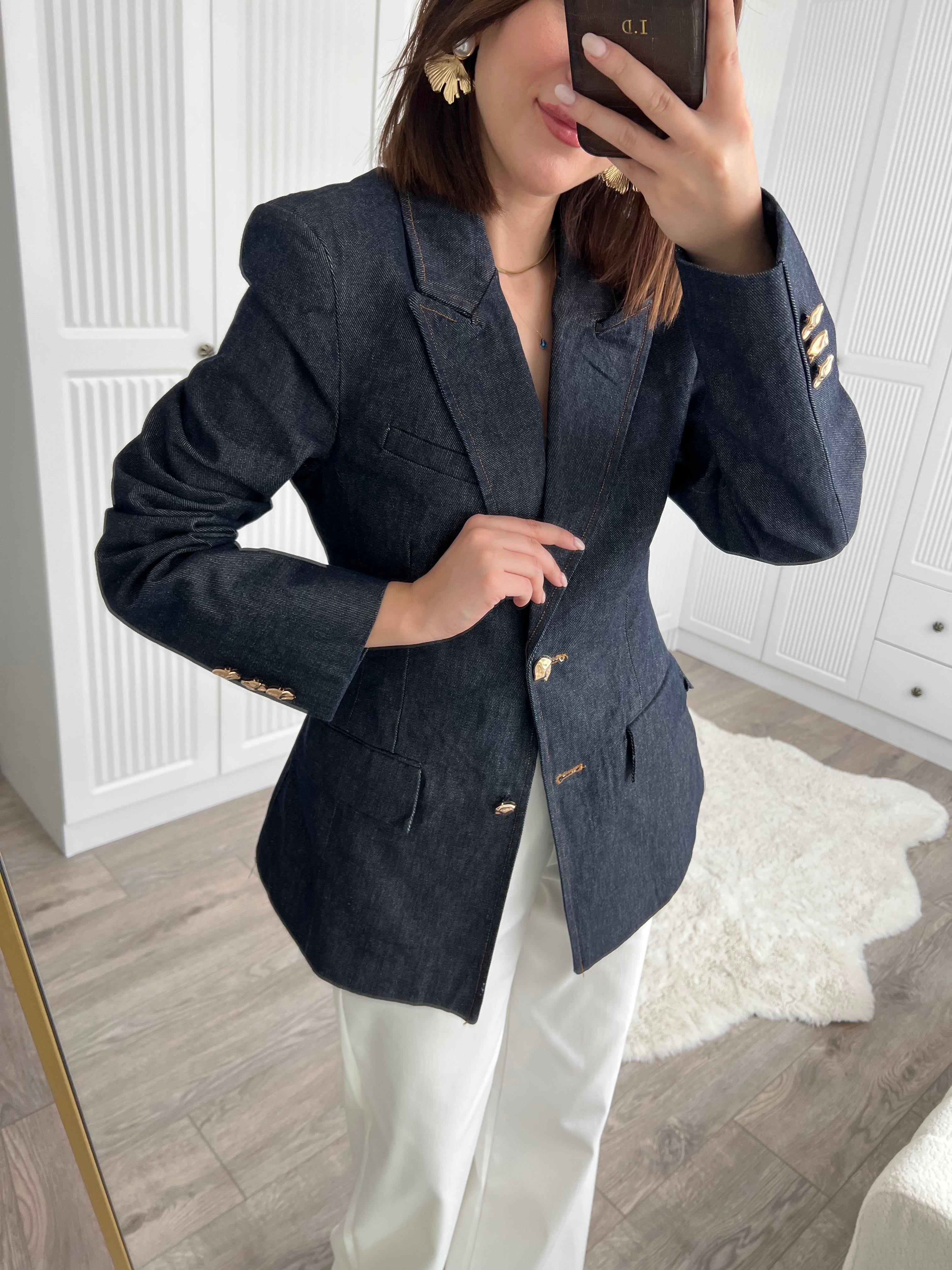 Gold Düğmeli Jean Blazer Ceket