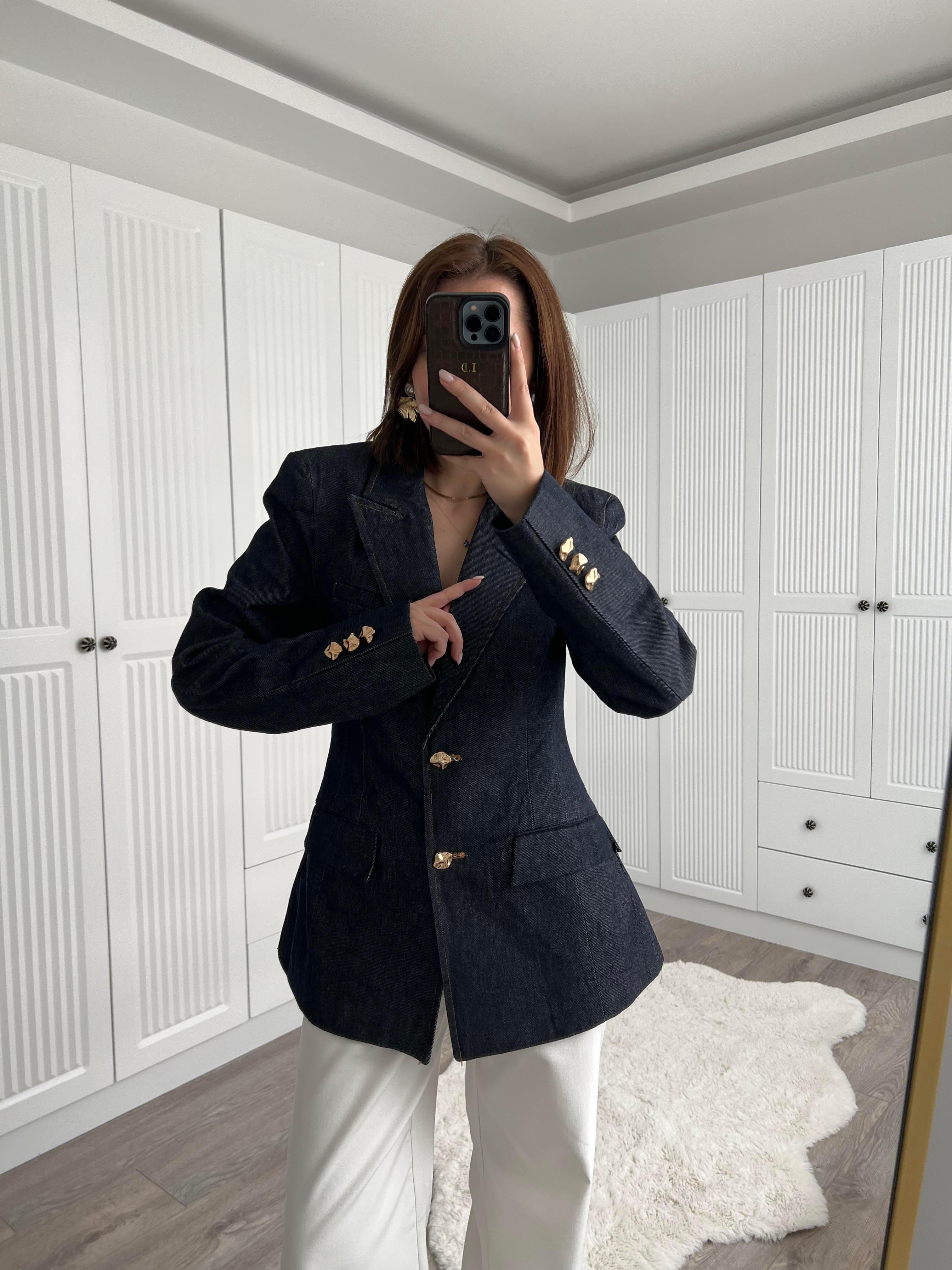 Gold Düğmeli Jean Blazer Ceket