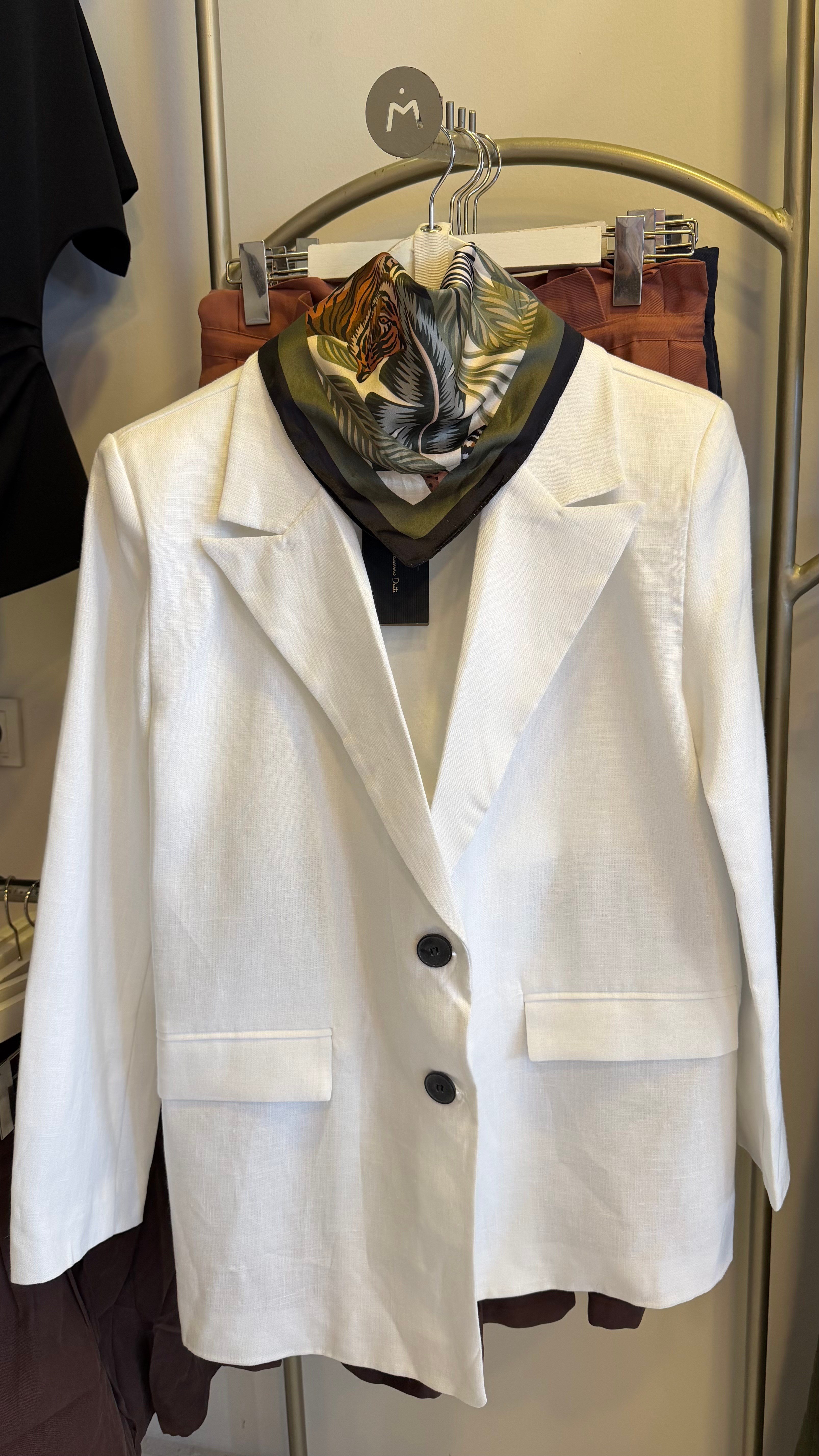 Ham Keten Beyaz Düğmeli Blazer Ceket 