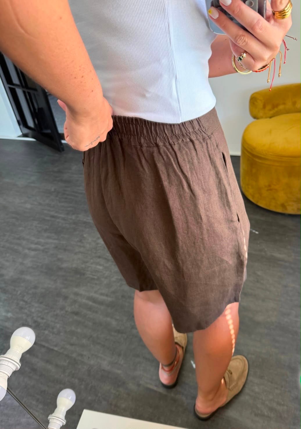 Ham Keten Kahve Şehir Boy Şort