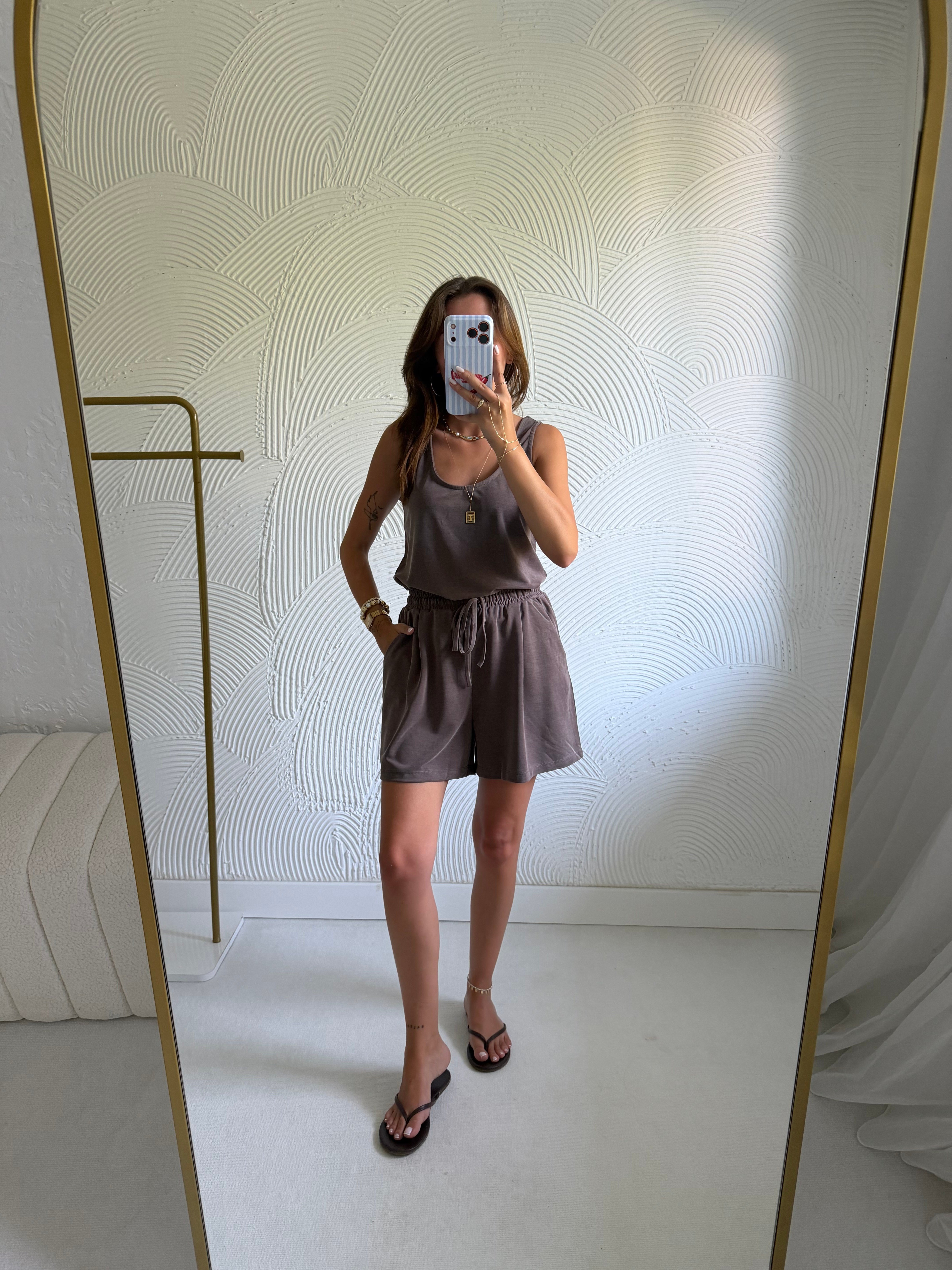 Kahve Soft Modal Şortlu Takım