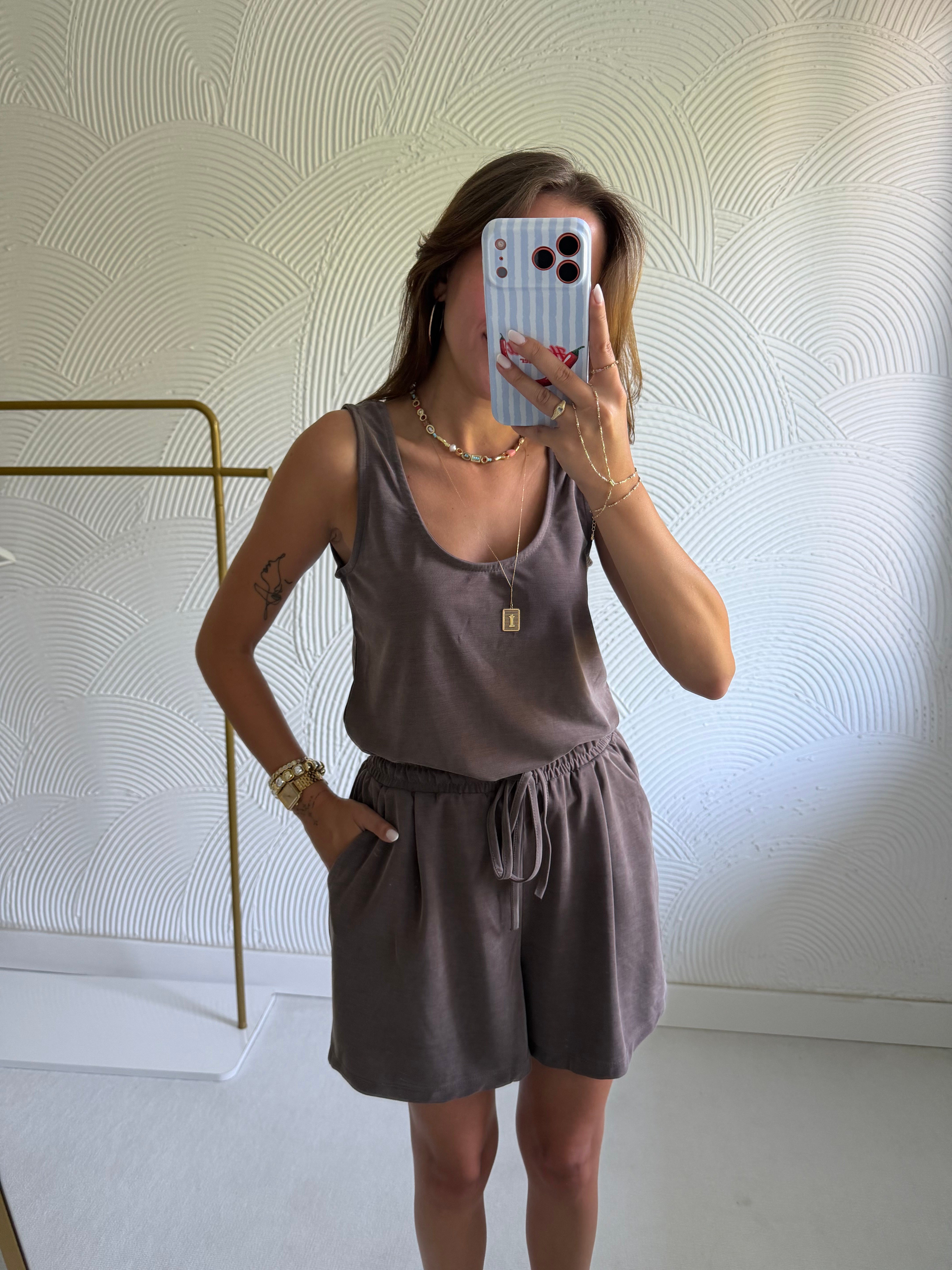 Kahve Soft Modal Şortlu Takım