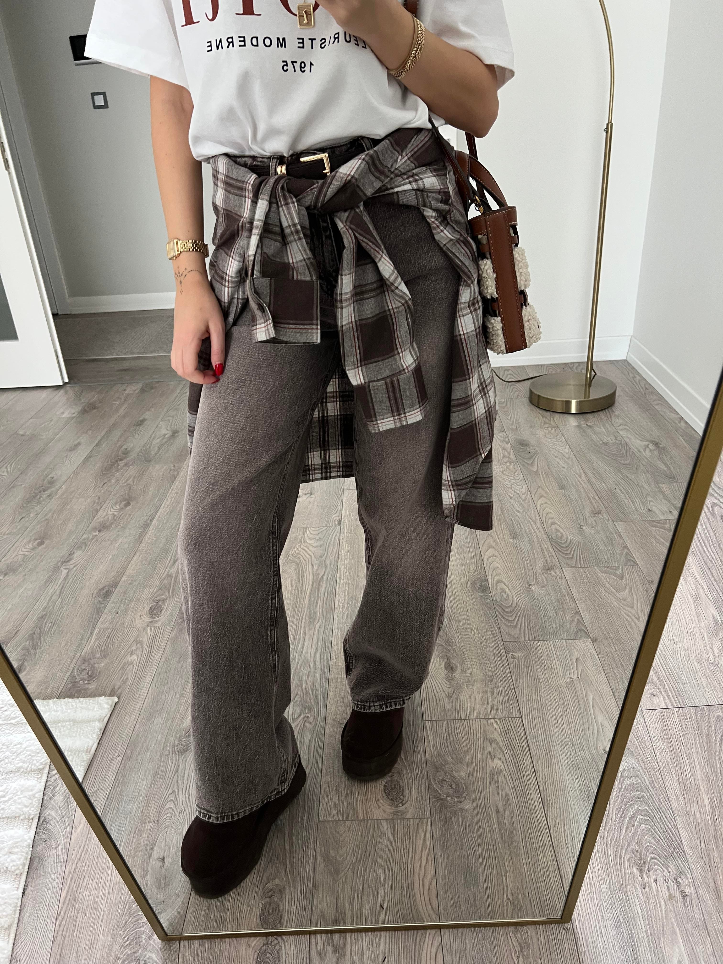 Kemerli Kahve Taşlanmış Straight Jean 