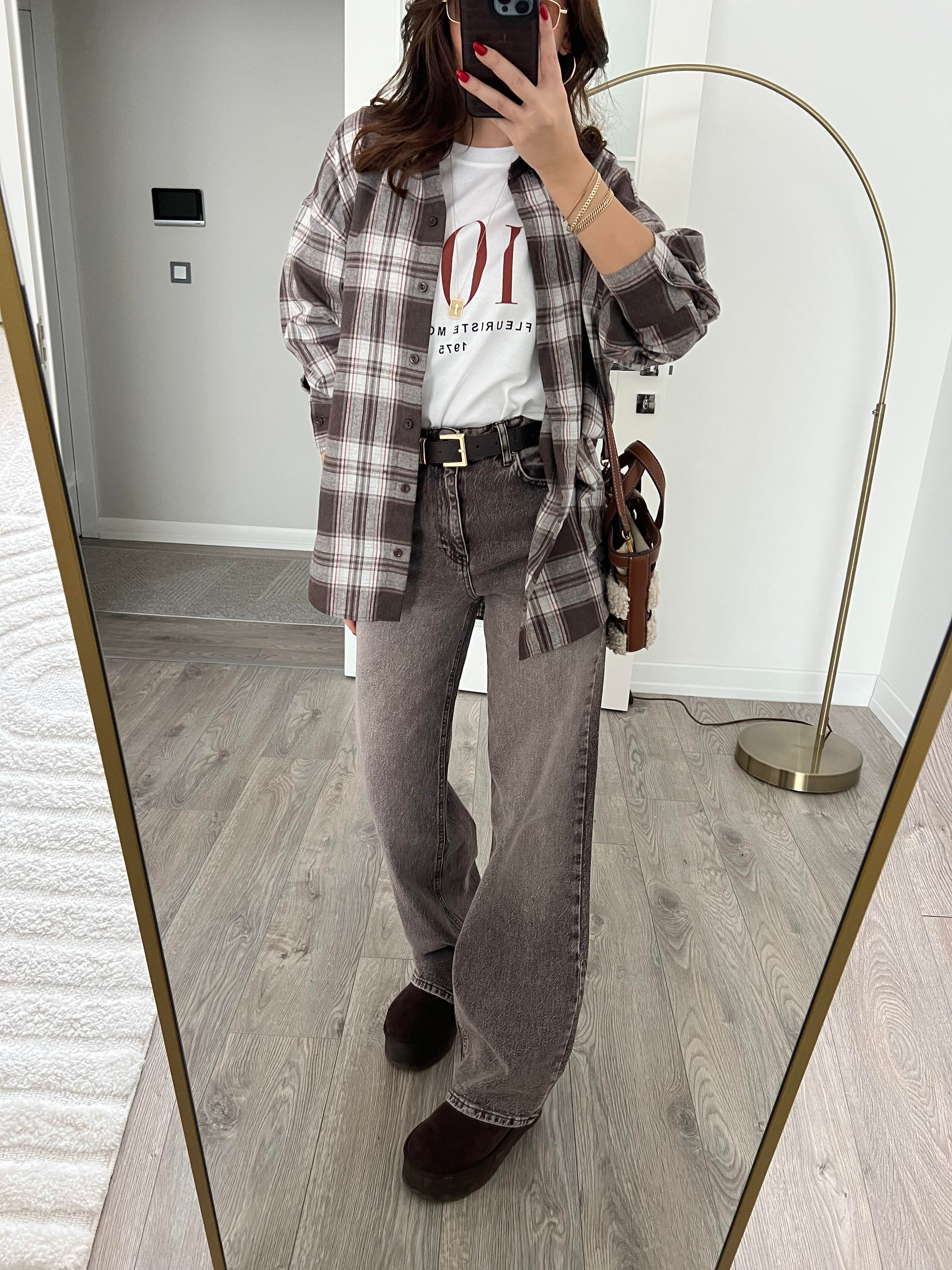 Kemerli Kahve Taşlanmış Straight Jean 
