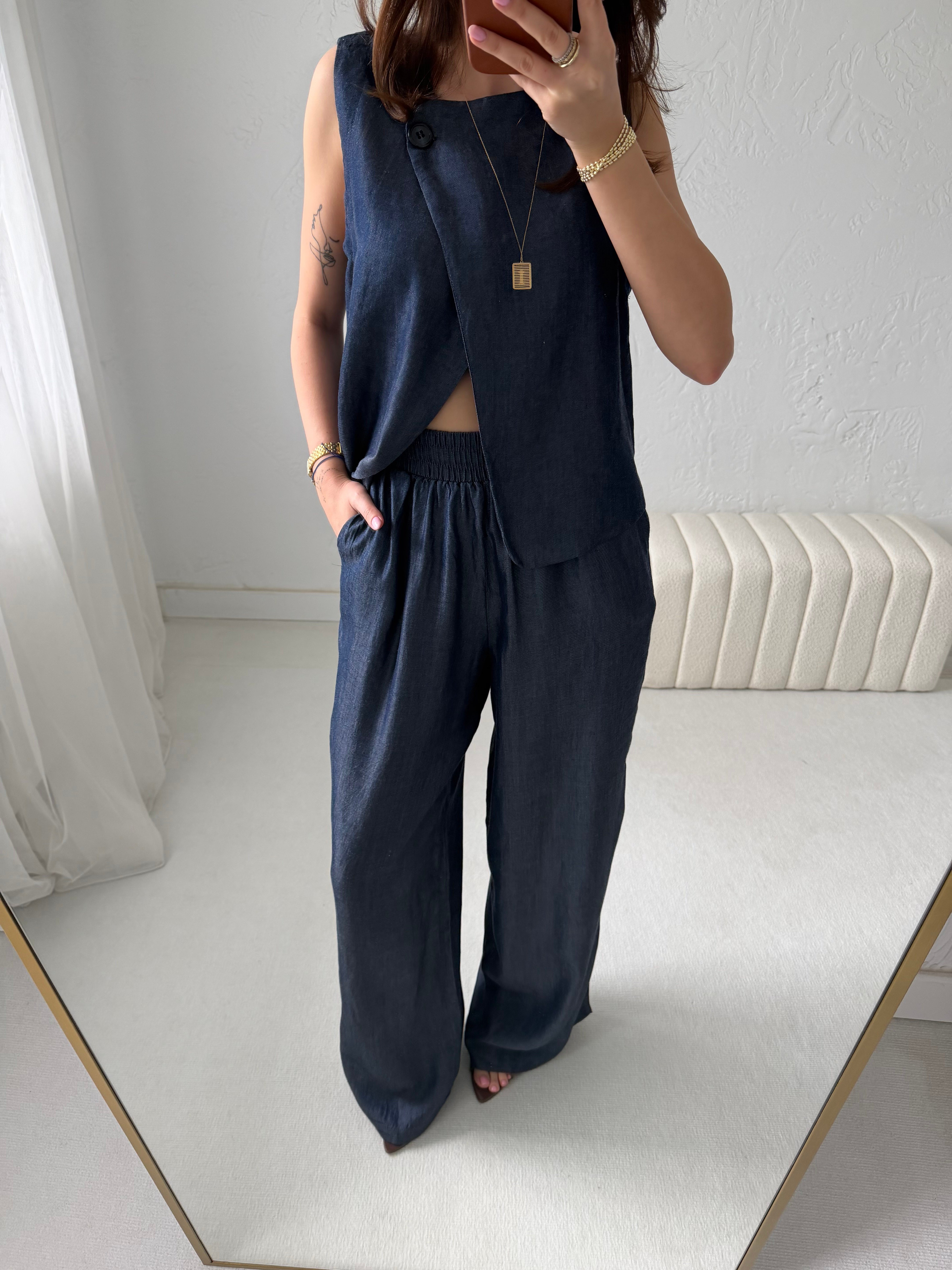 Laci Yelek Pantolon Tensel Jean Takım 