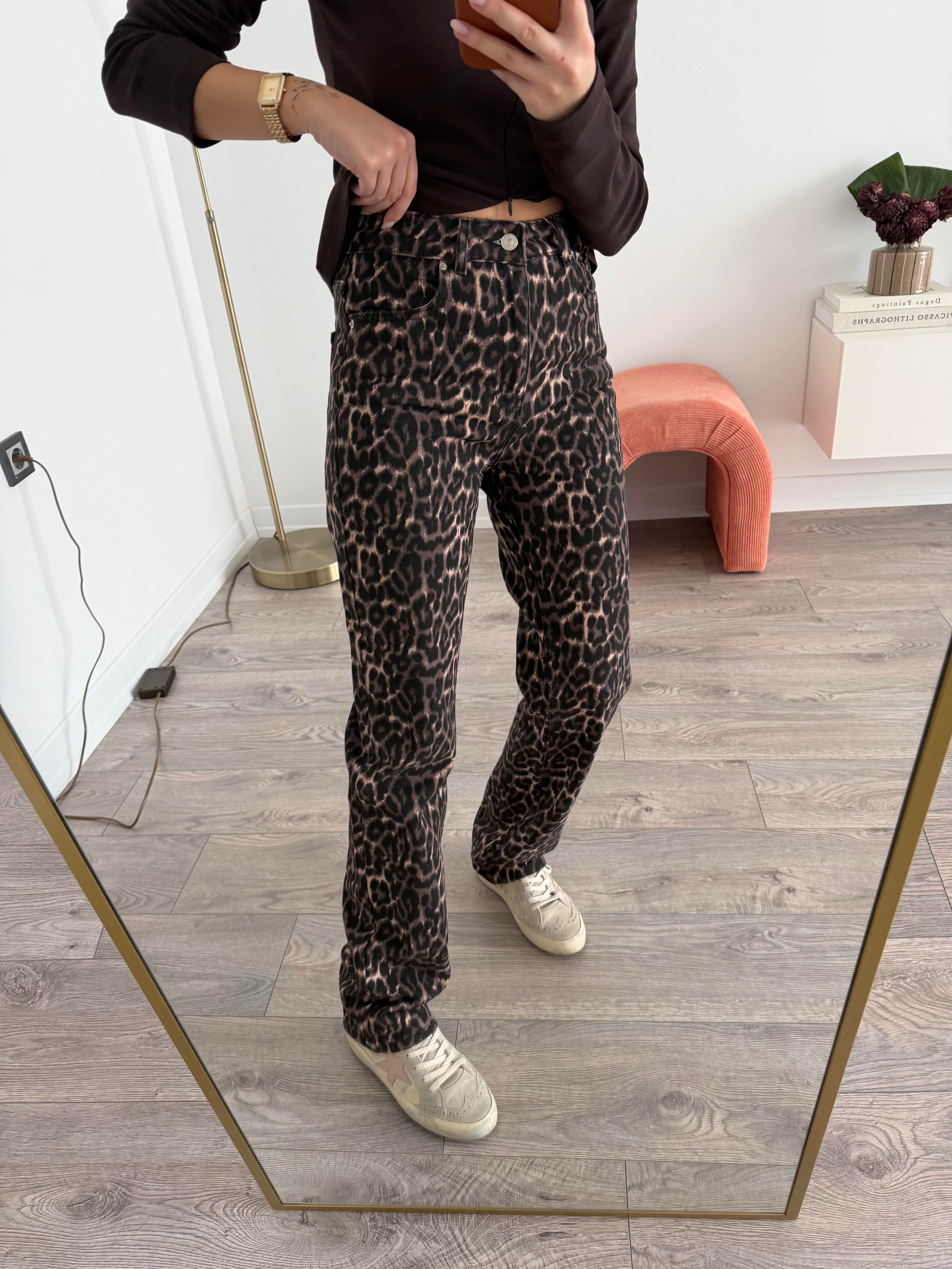 Leopar Desen Boru Paça Jean