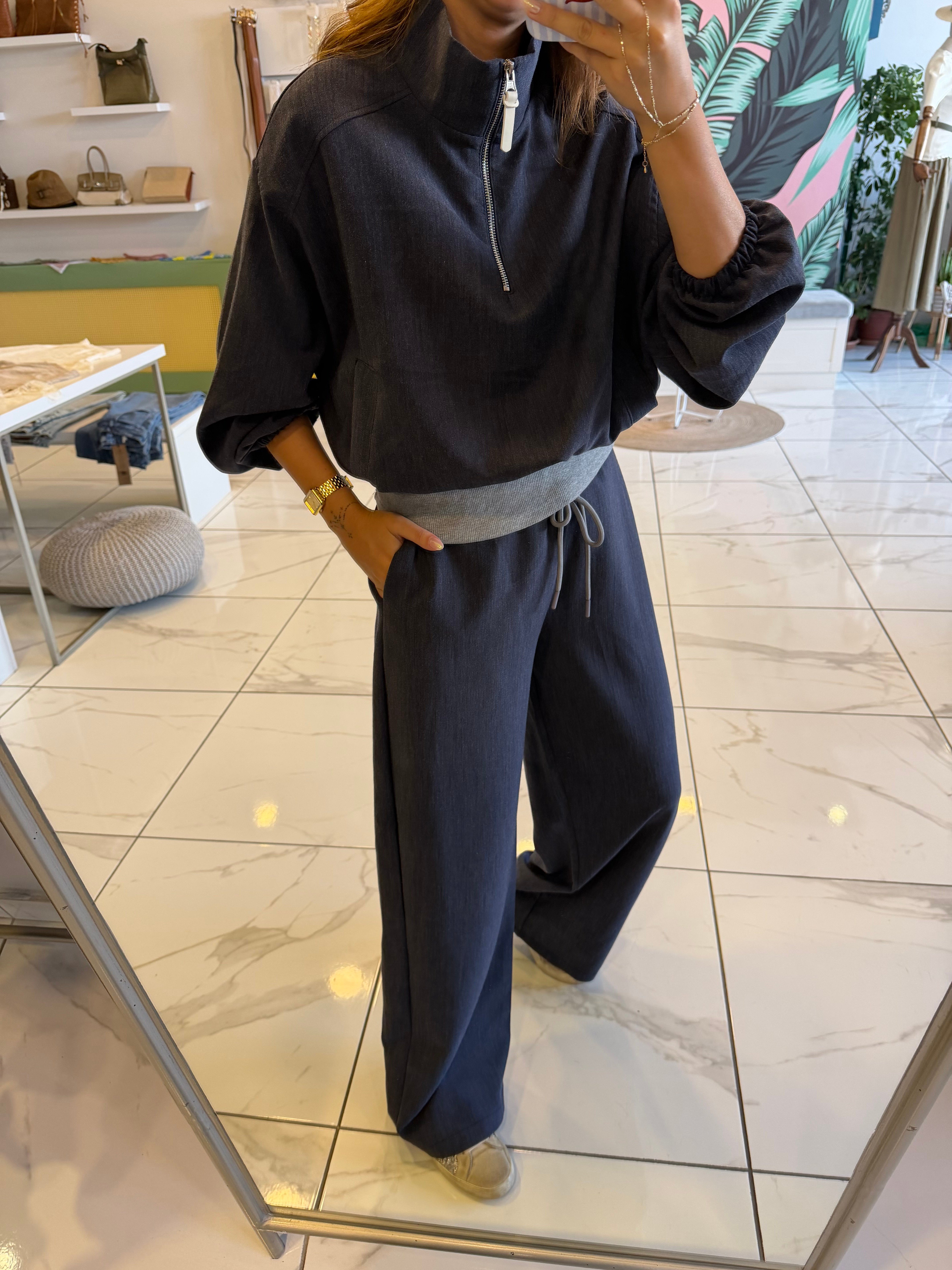 Marka Model Fermuar Detaylı Atlet Parçalı Sweat Pantolon Takım