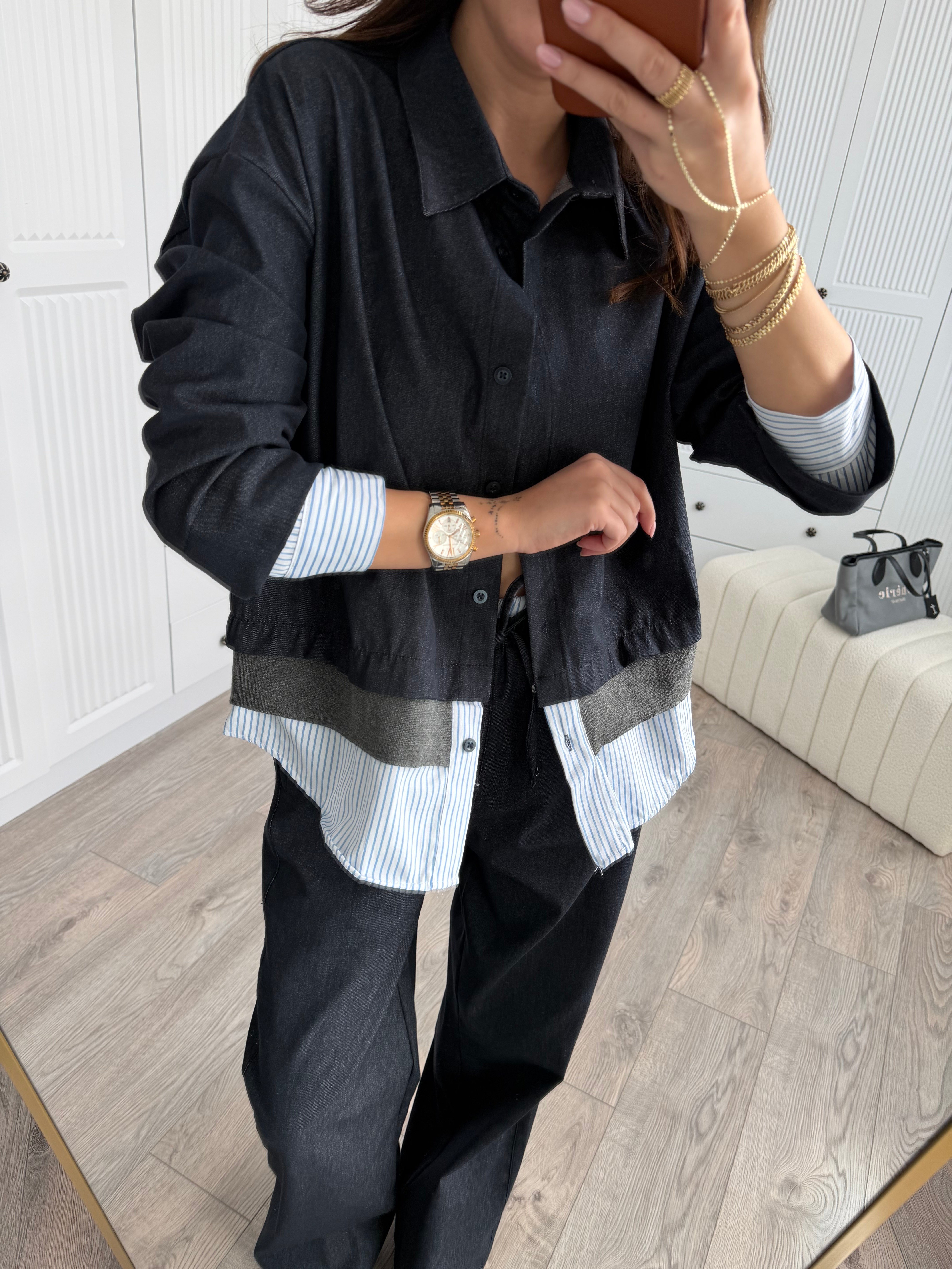 Marka Model Lacivert Poplin Garnili Likralı Jean Takım
