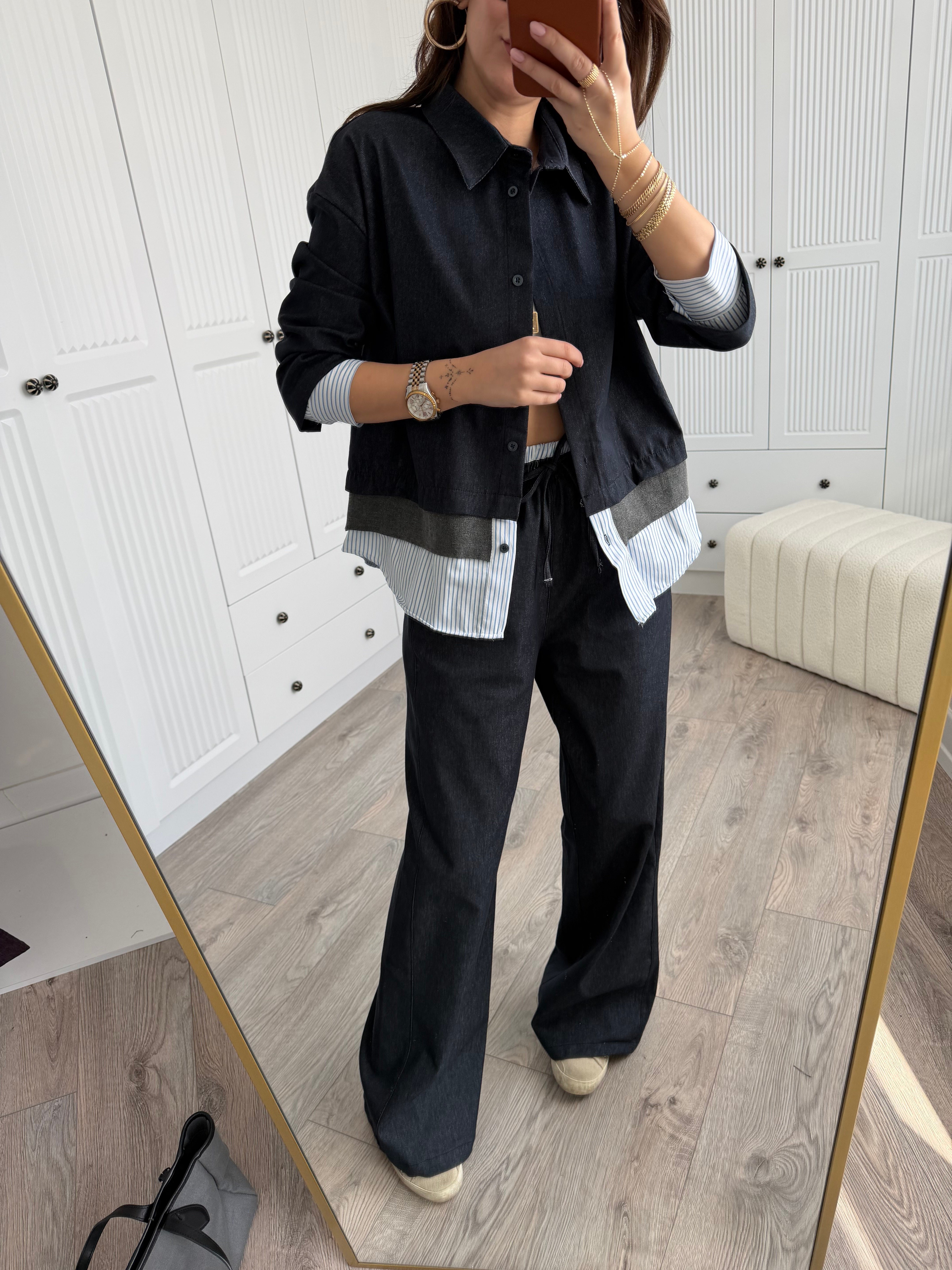 Marka Model Lacivert Poplin Garnili Likralı Jean Takım
